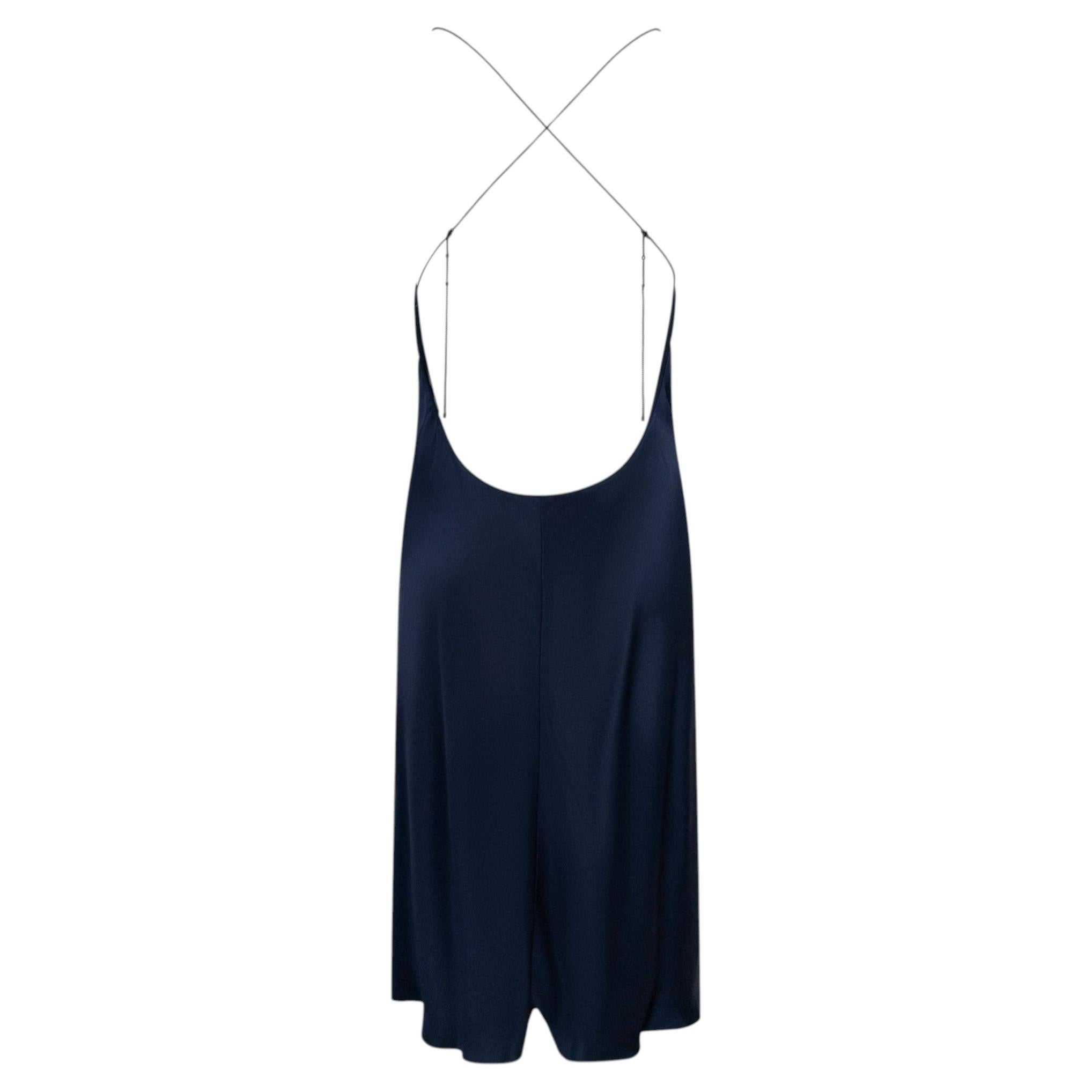 2000 Gucci by Tom Ford Dark Navy Silk Satin Backless Chain Slip Dress IT42 For Sale