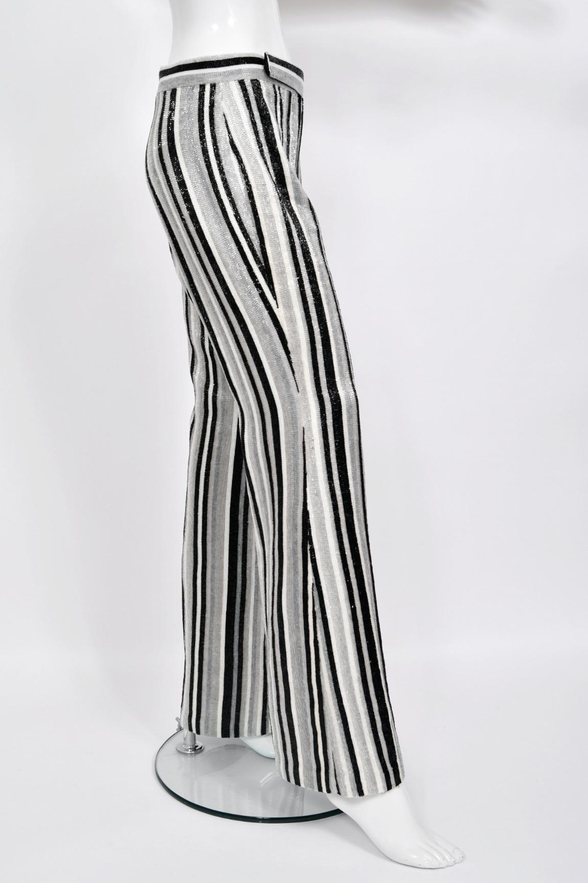 2000 Gucci by Tom Ford Documented Runway Campaign Fully-Beaded Striped Pants For Sale 5