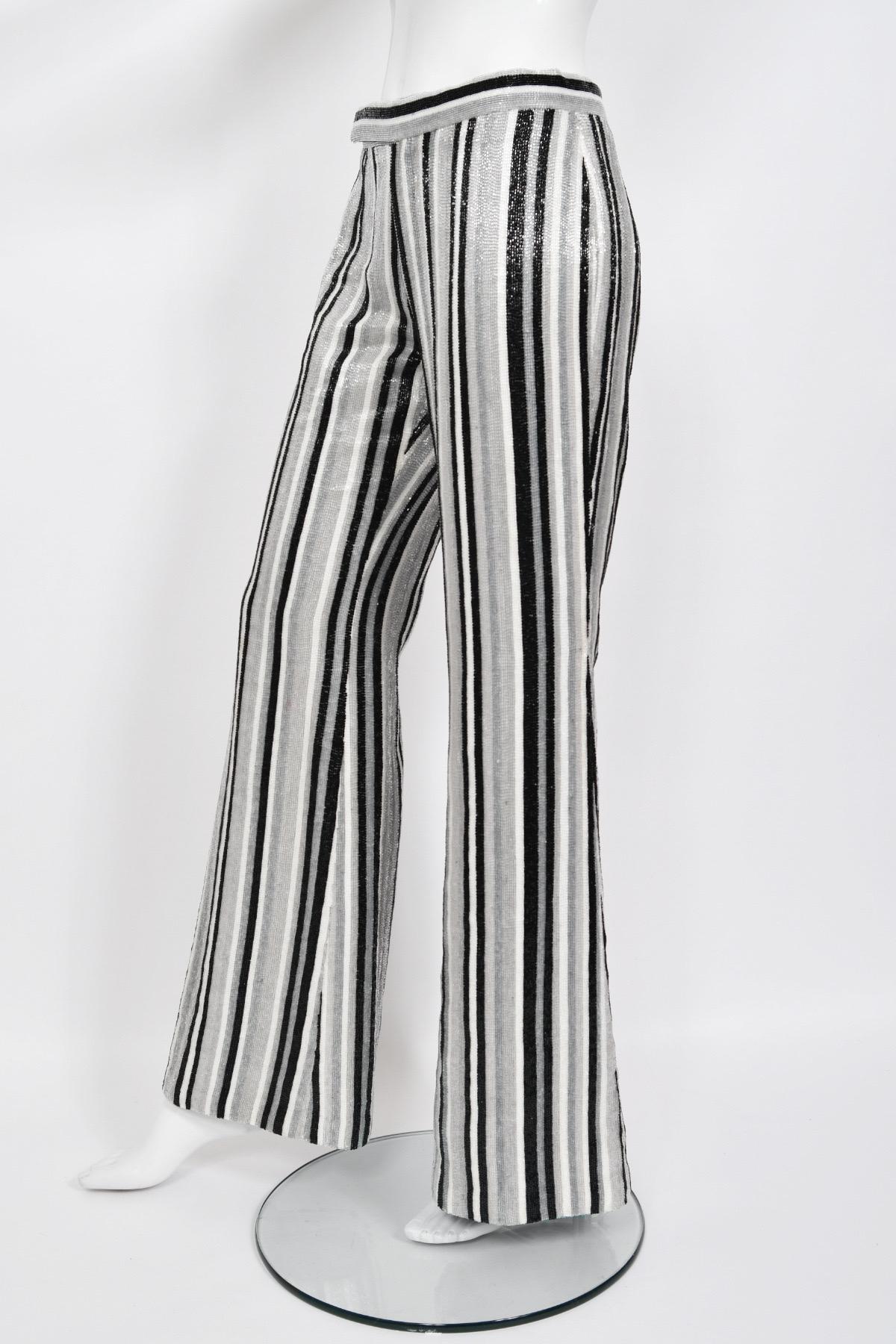 2000 Gucci by Tom Ford Documented Runway Campaign Fully-Beaded Striped Pants For Sale 8