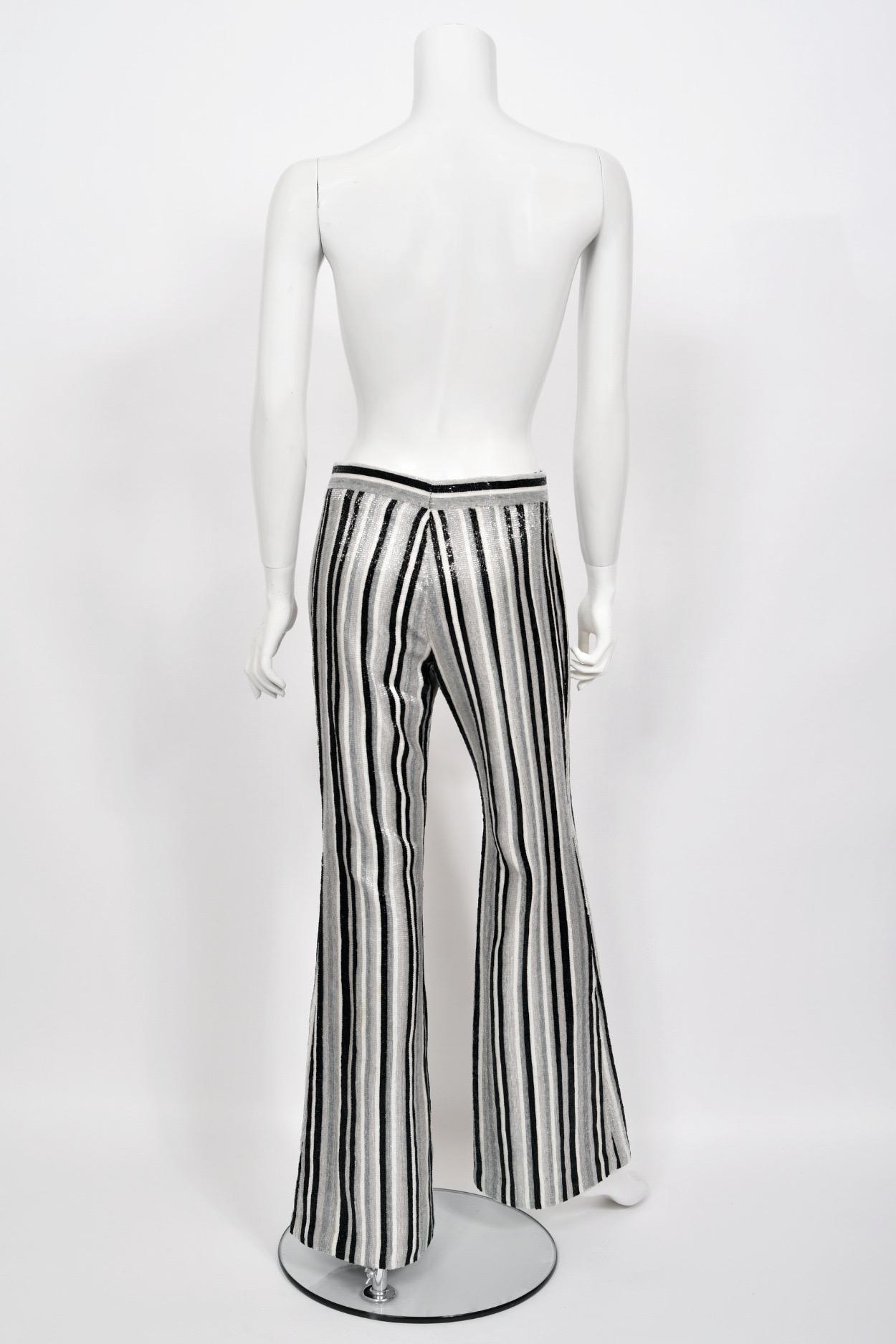 2000 Gucci by Tom Ford Documented Runway Campaign Fully-Beaded Striped Pants For Sale 9