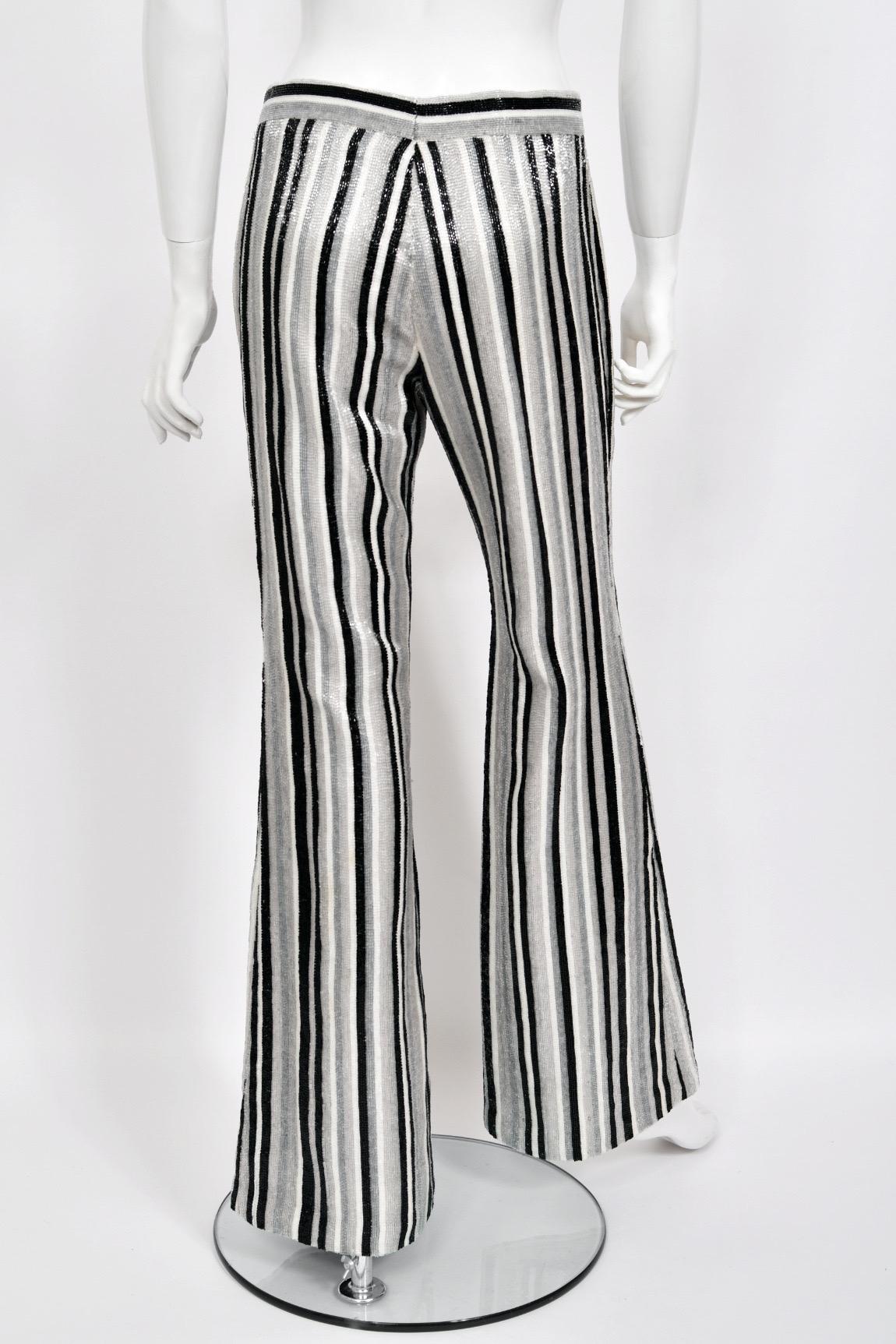 2000 Gucci by Tom Ford Documented Runway Campaign Fully-Beaded Striped Pants For Sale 10