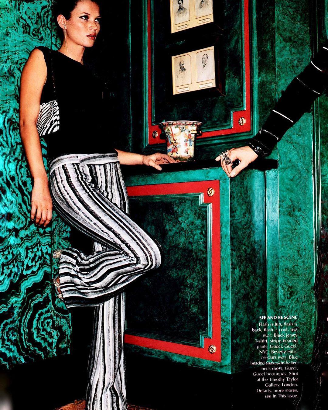 Gray 2000 Gucci by Tom Ford Documented Runway Campaign Fully-Beaded Striped Pants For Sale