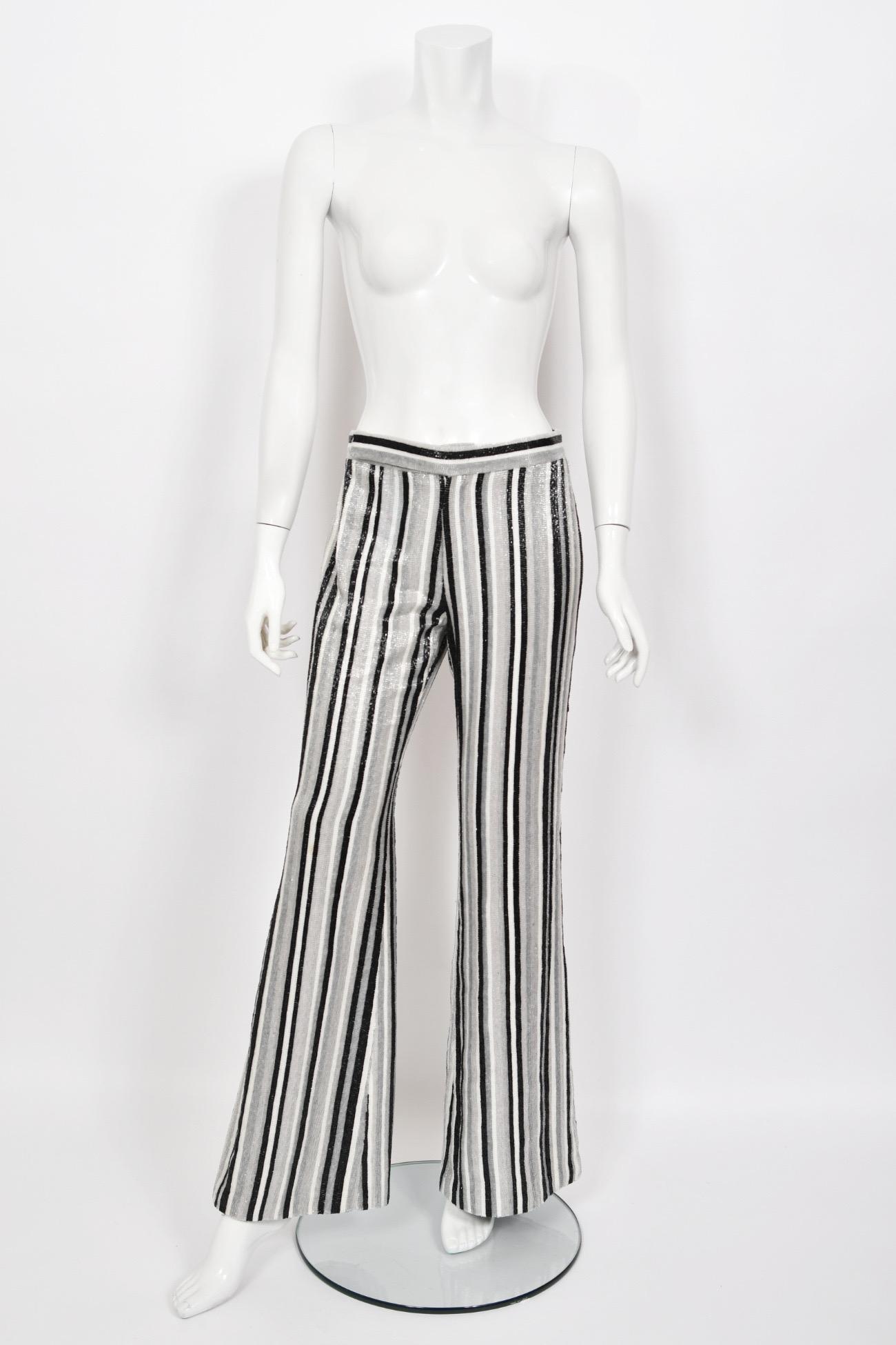 Women's 2000 Gucci by Tom Ford Documented Runway Campaign Fully-Beaded Striped Pants For Sale