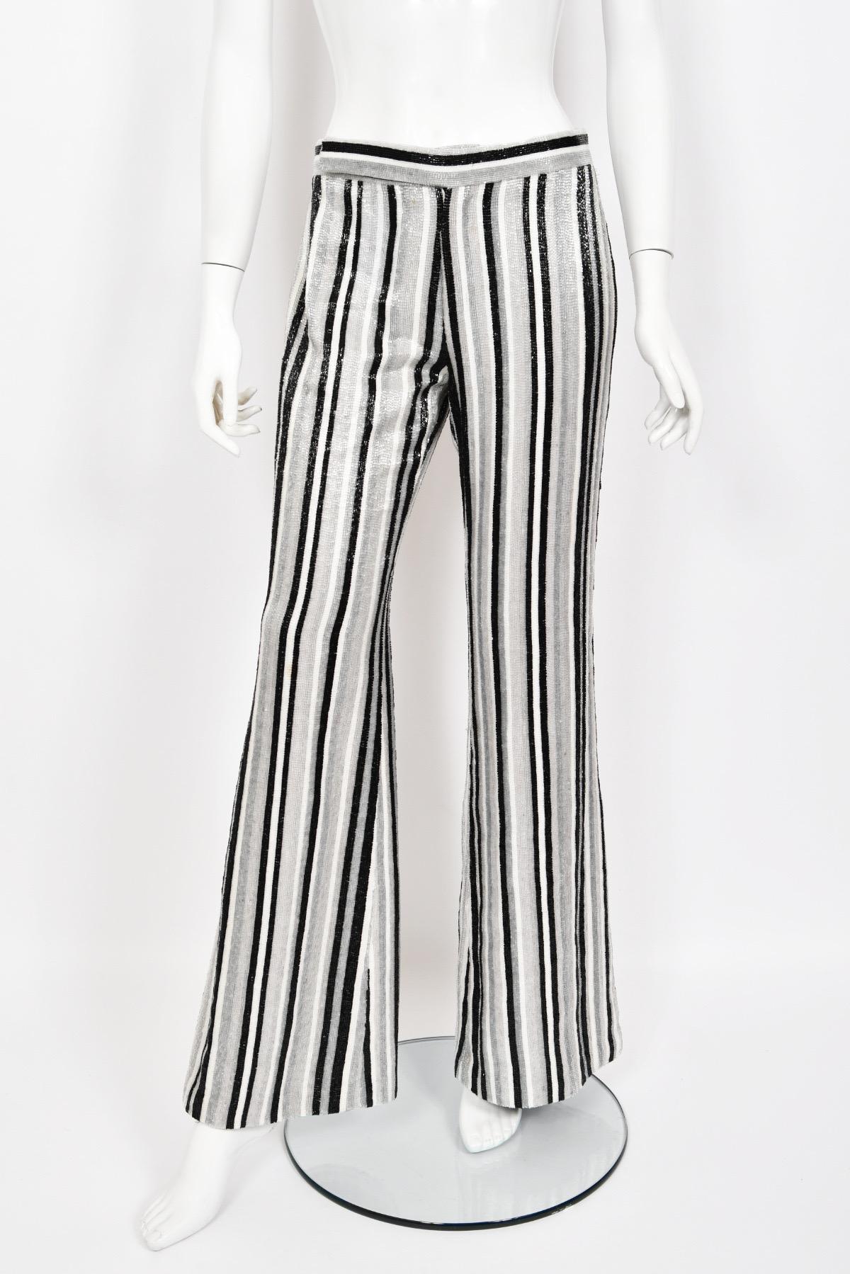 2000 Gucci by Tom Ford Documented Runway Campaign Fully-Beaded Striped Pants For Sale 1