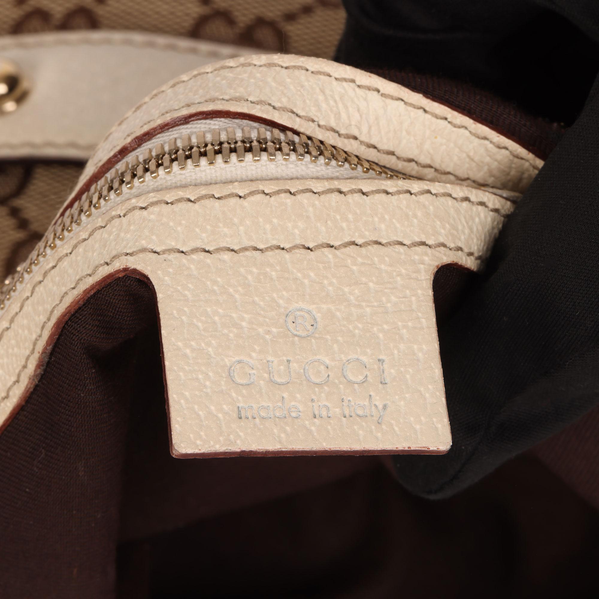 2000 Gucci GG Supreme Canvas & Cream Pigskin Leather Bamboo Shoulder Bag  2
