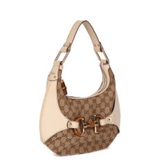 2000 Gucci GG Supreme Canvas & Cream Pigskin Leather Bamboo Shoulder Bag