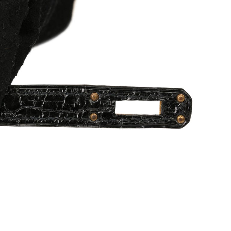 Hermès Kelly 20 Mini Sellier Vintage Shiny Black Noir Porosus Crocodile  with Gold Hardware