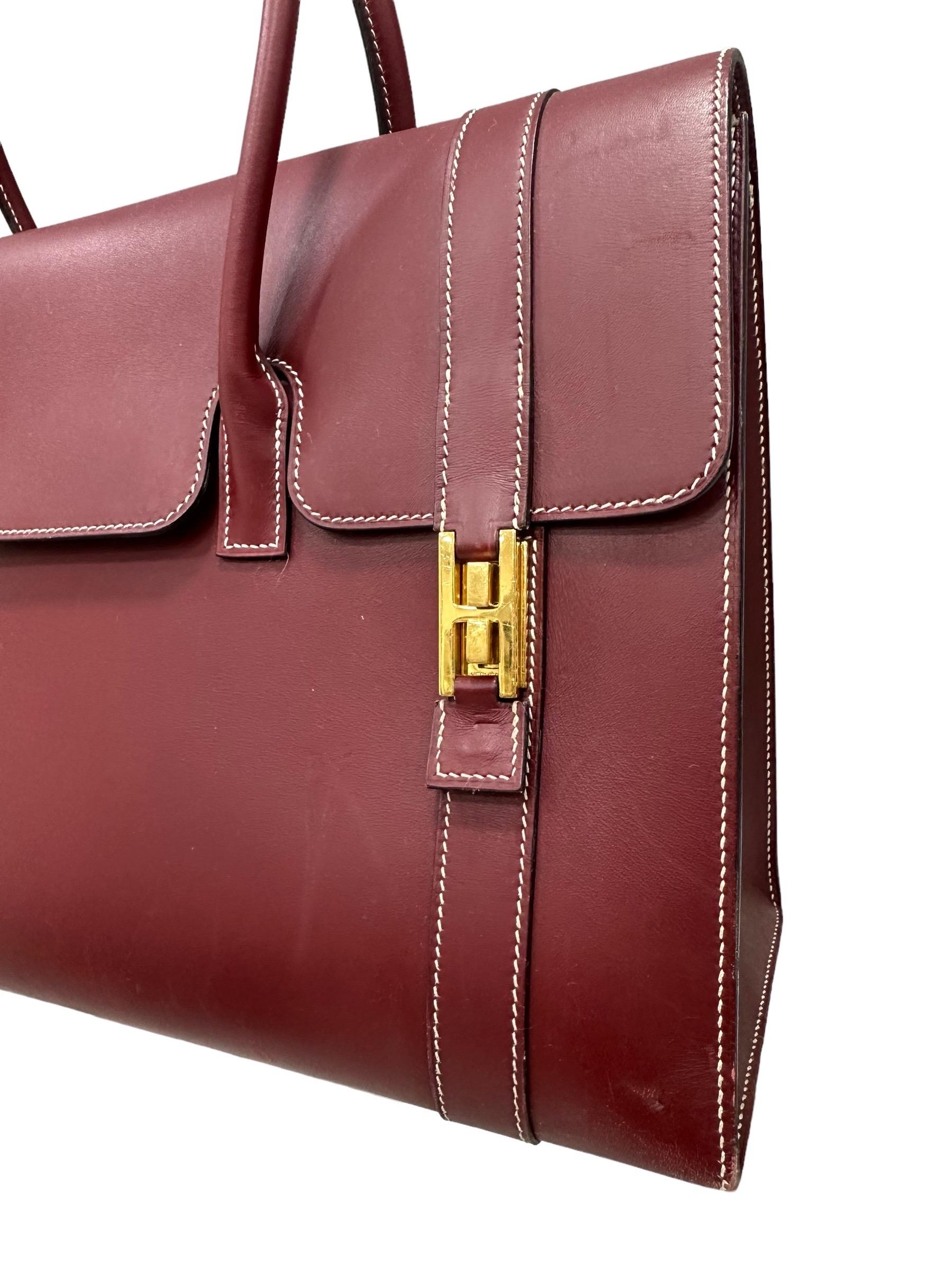2000 Hermes Drag Bag Box Calf Rouge Rubis Top Handle Bag In Good Condition In Torre Del Greco, IT