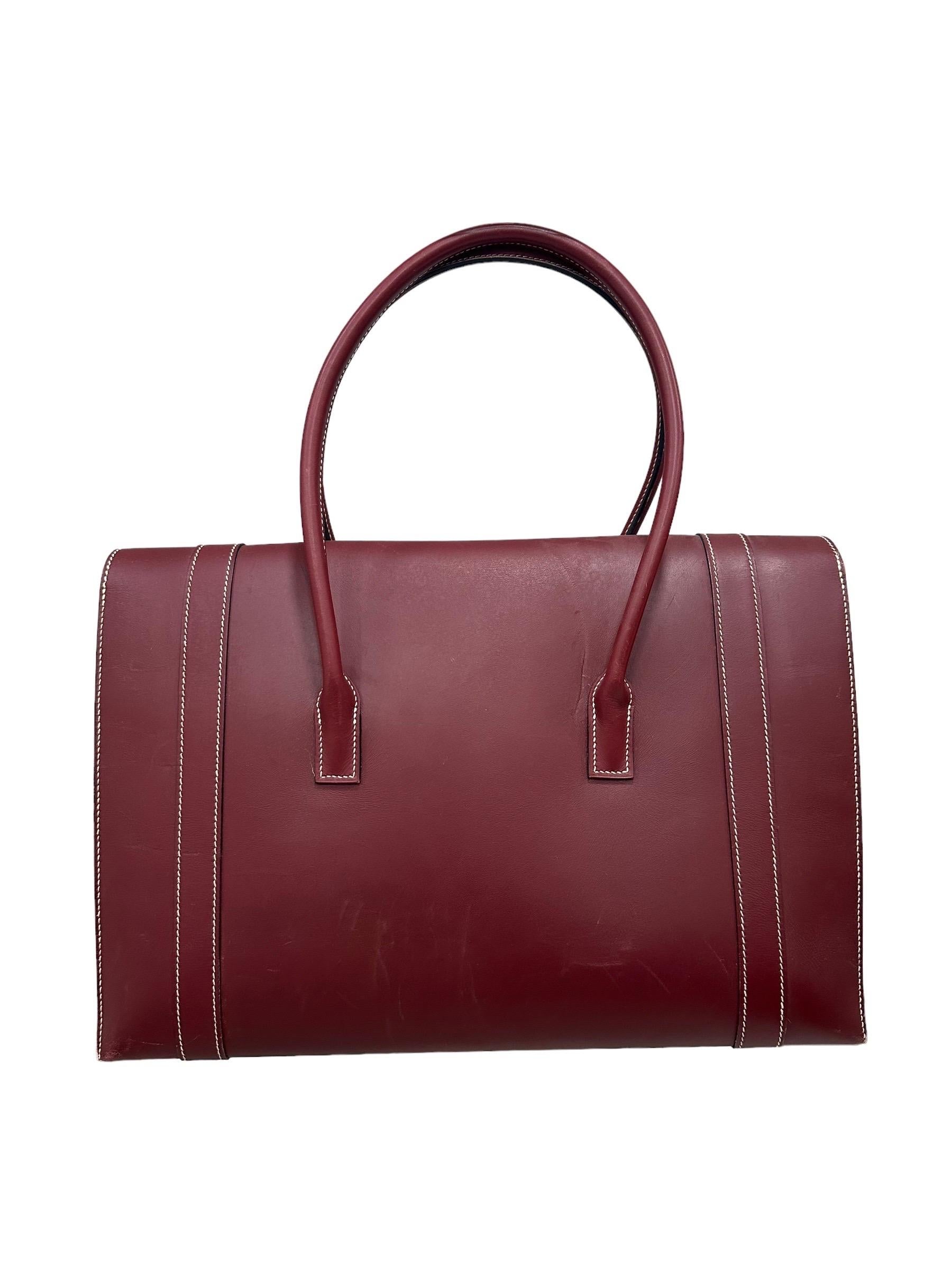2000 Hermes Drag Bag Box Calf Rouge Rubis Top Handle Bag 2