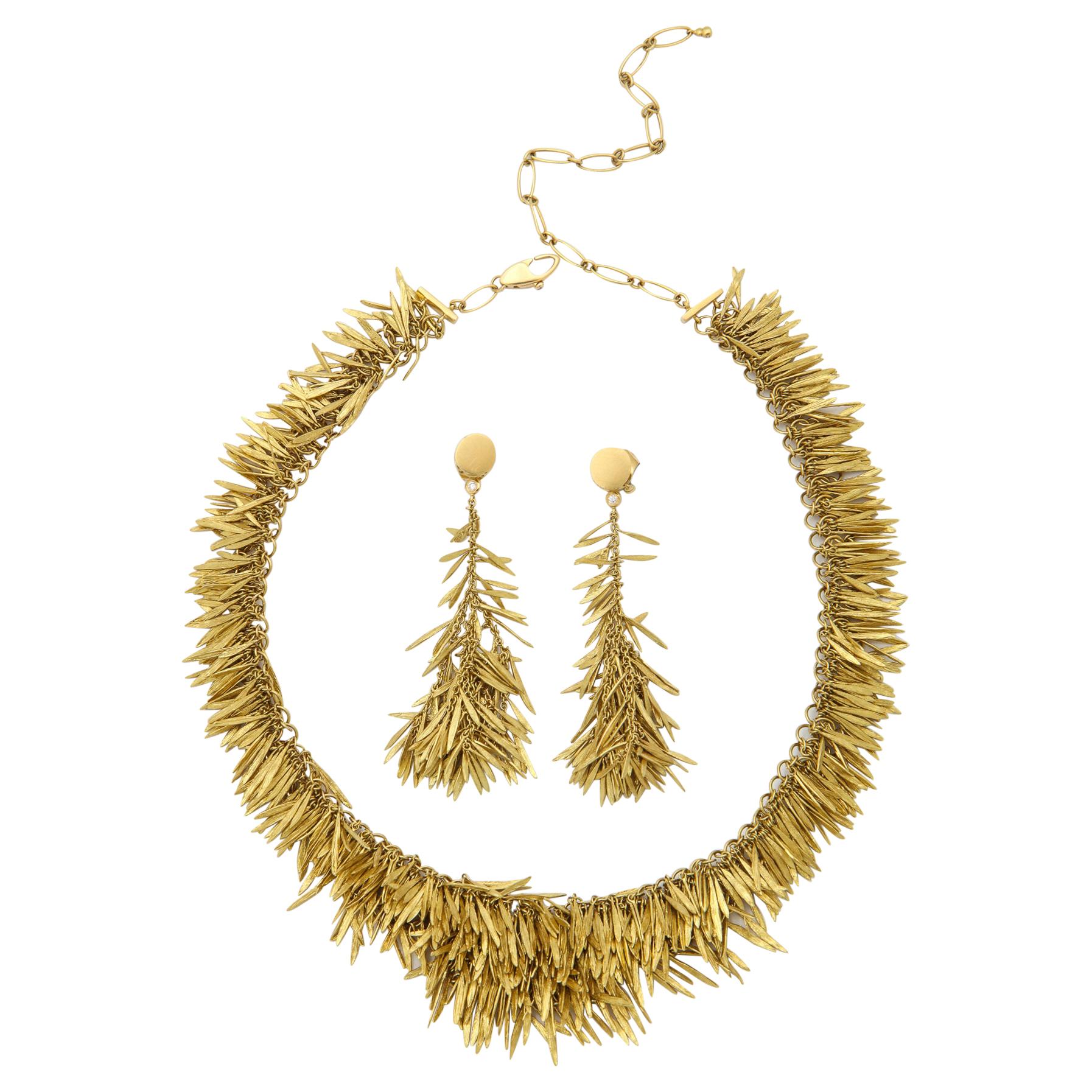 2000 H.Stern Feathers Collection Handcrafted Flexible Earring and Necklace Suite