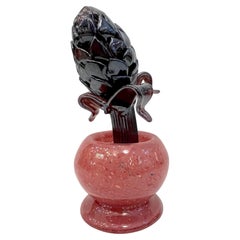 Italienische Artichoke-Blumenpflanzgefäße aus Murano-Kunstglas in Rot-Rosa in Dunkellila, 2000