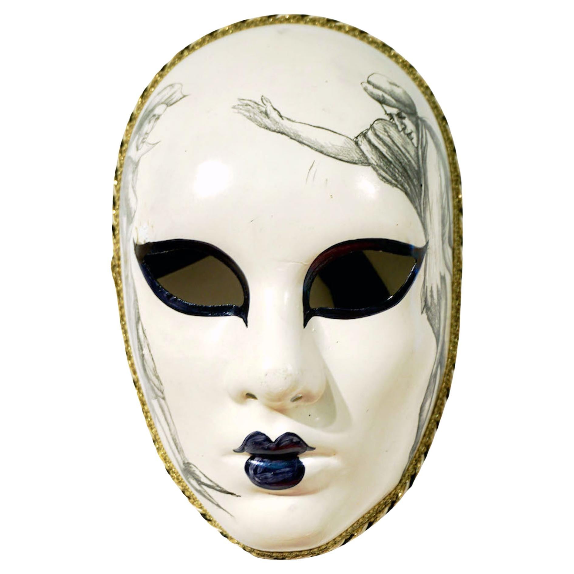 2000 Maschera di Carnevale Italiana Veneziana Artigianale a Matita Nera Whiting Oro Moderna