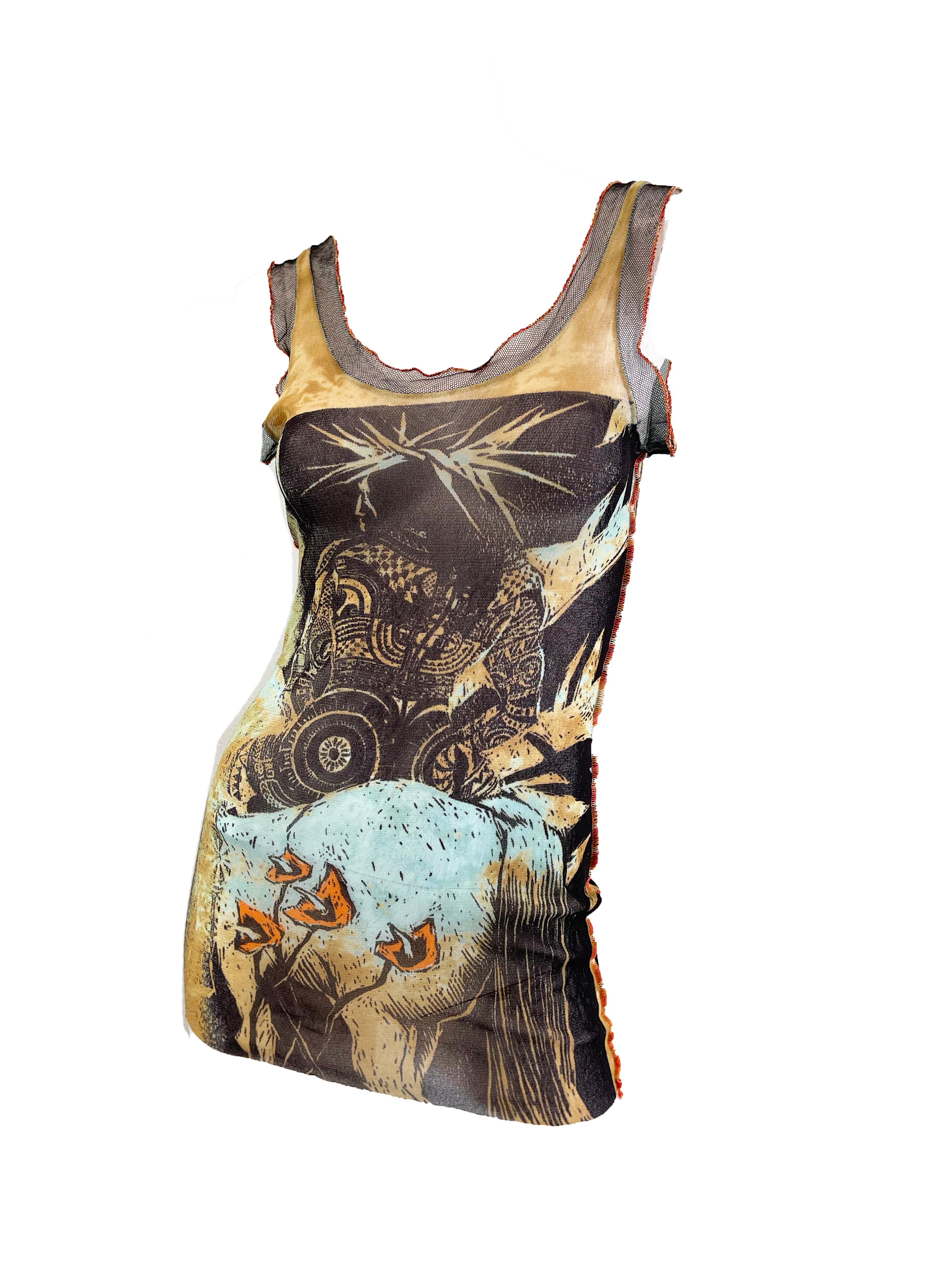 Jean Paul Gaultier Tanktop und Ärmel aus durchsichtigem Netz. Hat Stretch

28