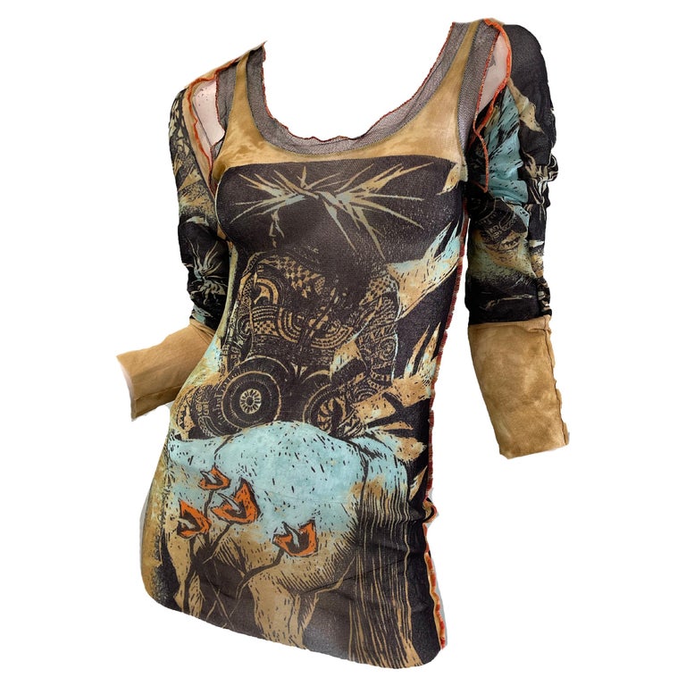 2000 Jean Paul Gaultier Mesh Tank Top and Sleeves at 1stDibs
