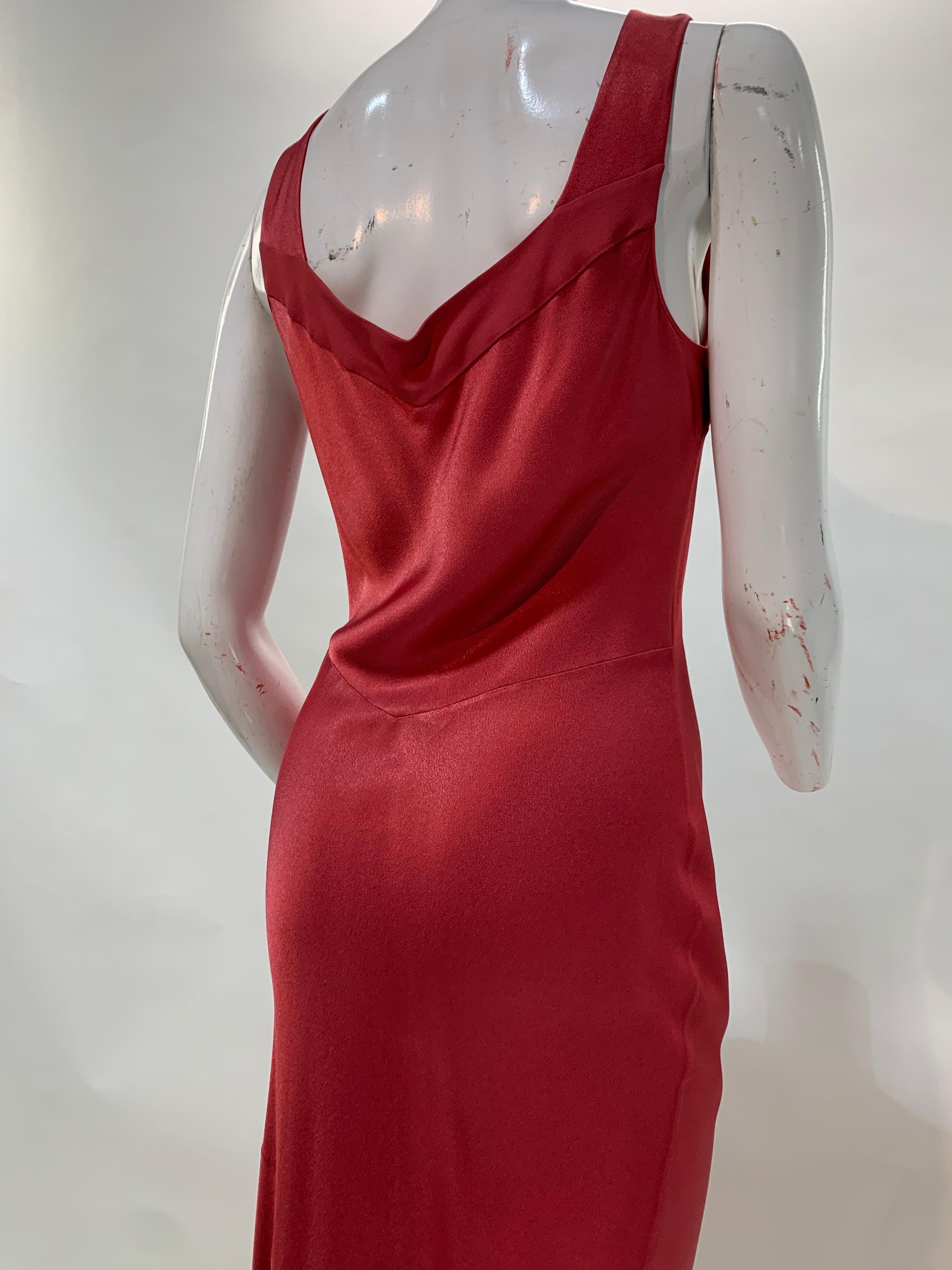 2000 John Galliano Raspberry Red Bias Cut Satin Gown w/ Flared Train & Side Slit In Excellent Condition In Gresham, OR