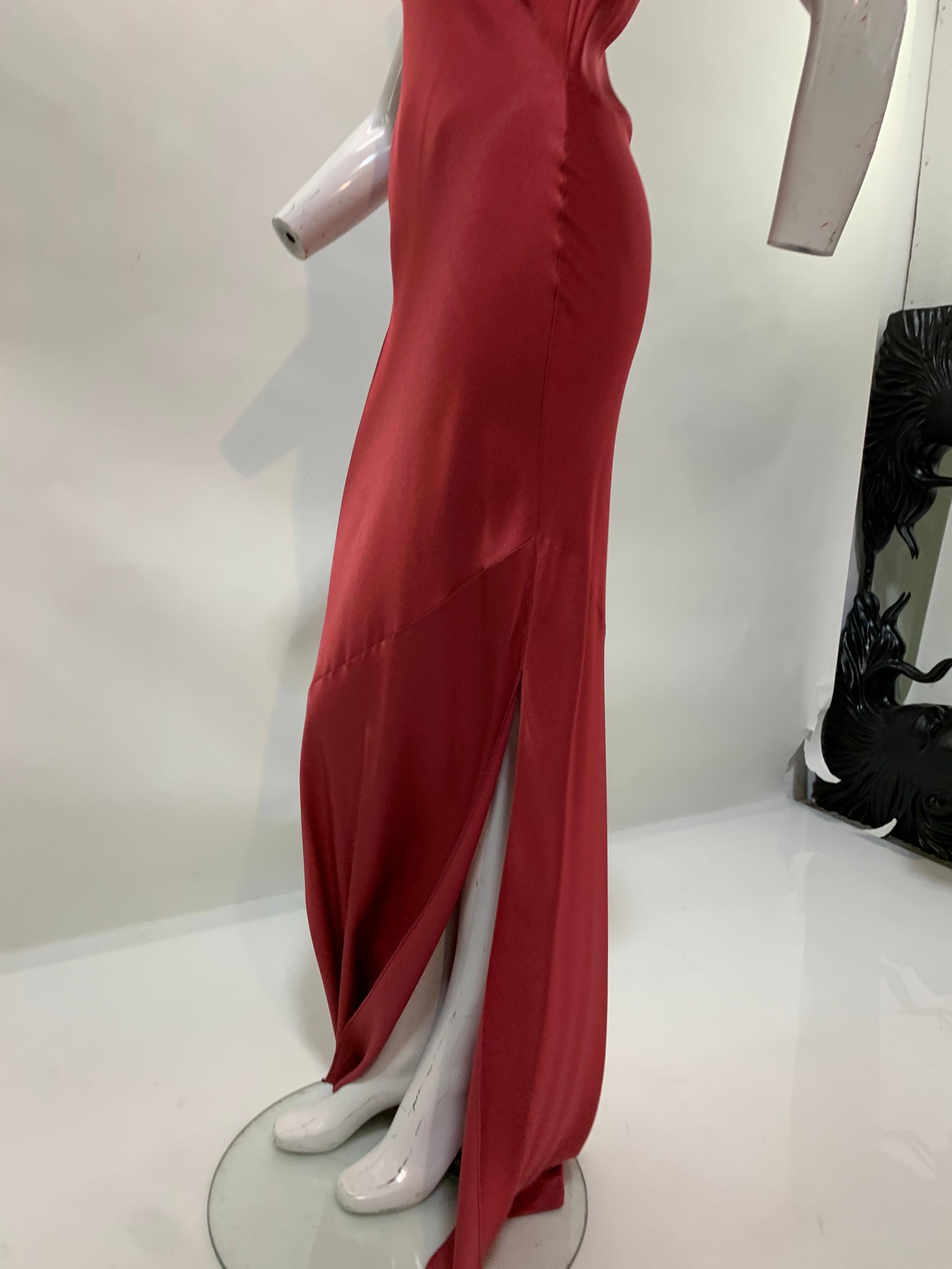 2000 John Galliano Raspberry Red Bias Cut Satin Gown w/ Flared Train & Side Slit 1