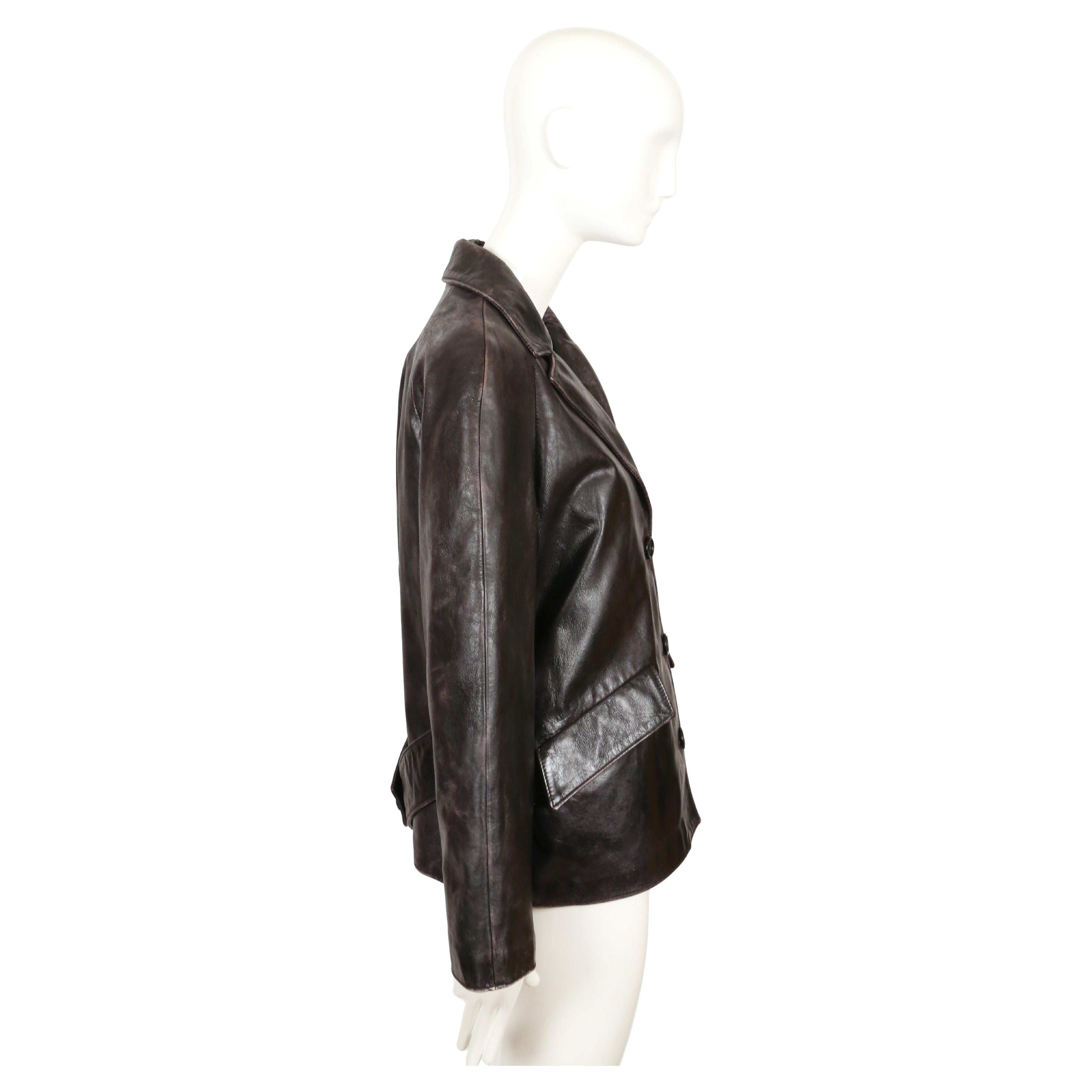 Black 2000 MIU MIU heavily 'distressed' leather RUNWAY jacket For Sale