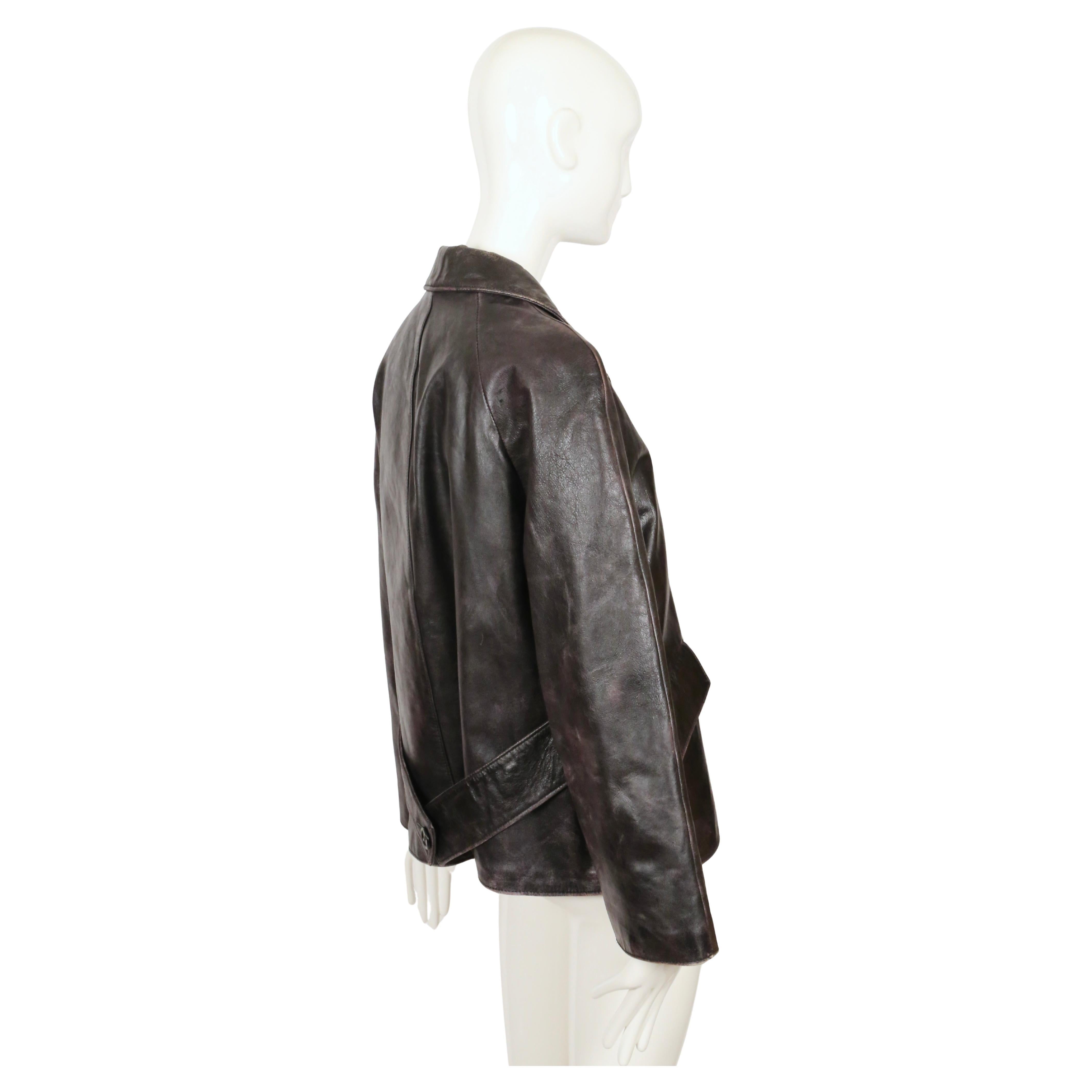 Women's or Men's 2000 MIU MIU heavily 'distressed' leather RUNWAY jacket For Sale