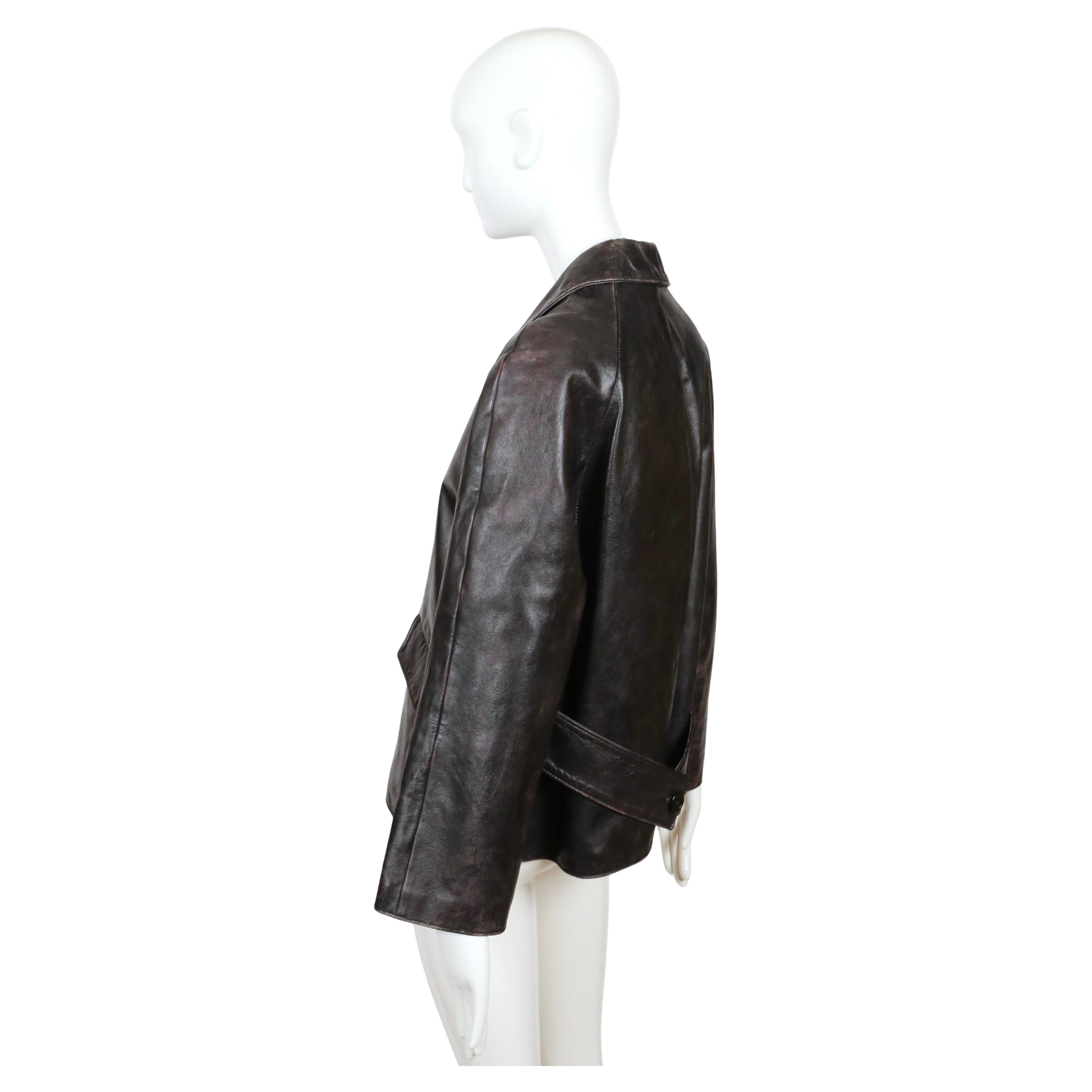 2000 MIU MIU heavily 'distressed' leather RUNWAY jacket For Sale 2