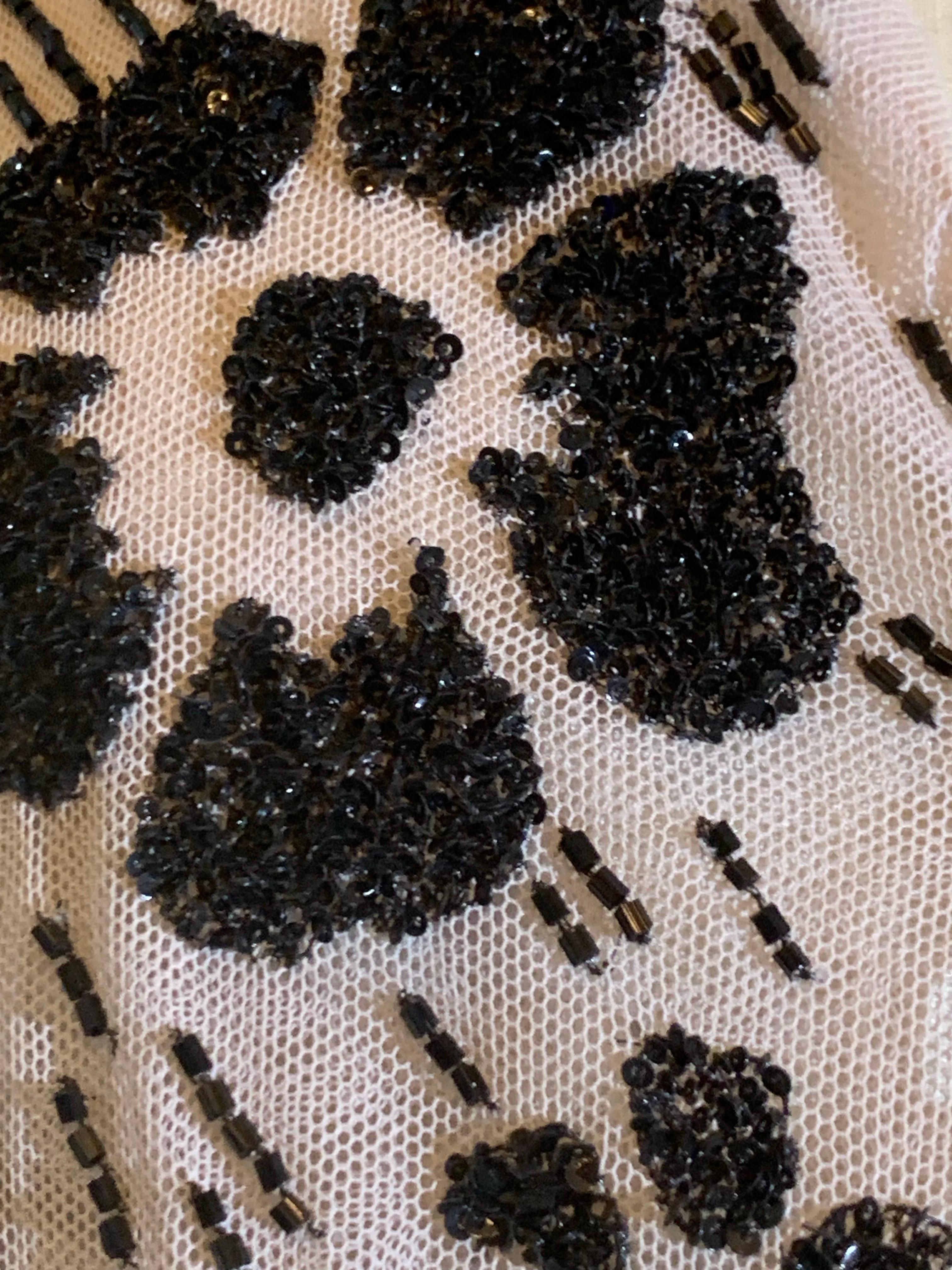 2000 Monique Lhuillier Conjunto de falda de baile con corpiño de seda negra, top de cuentas y fajín en venta 2