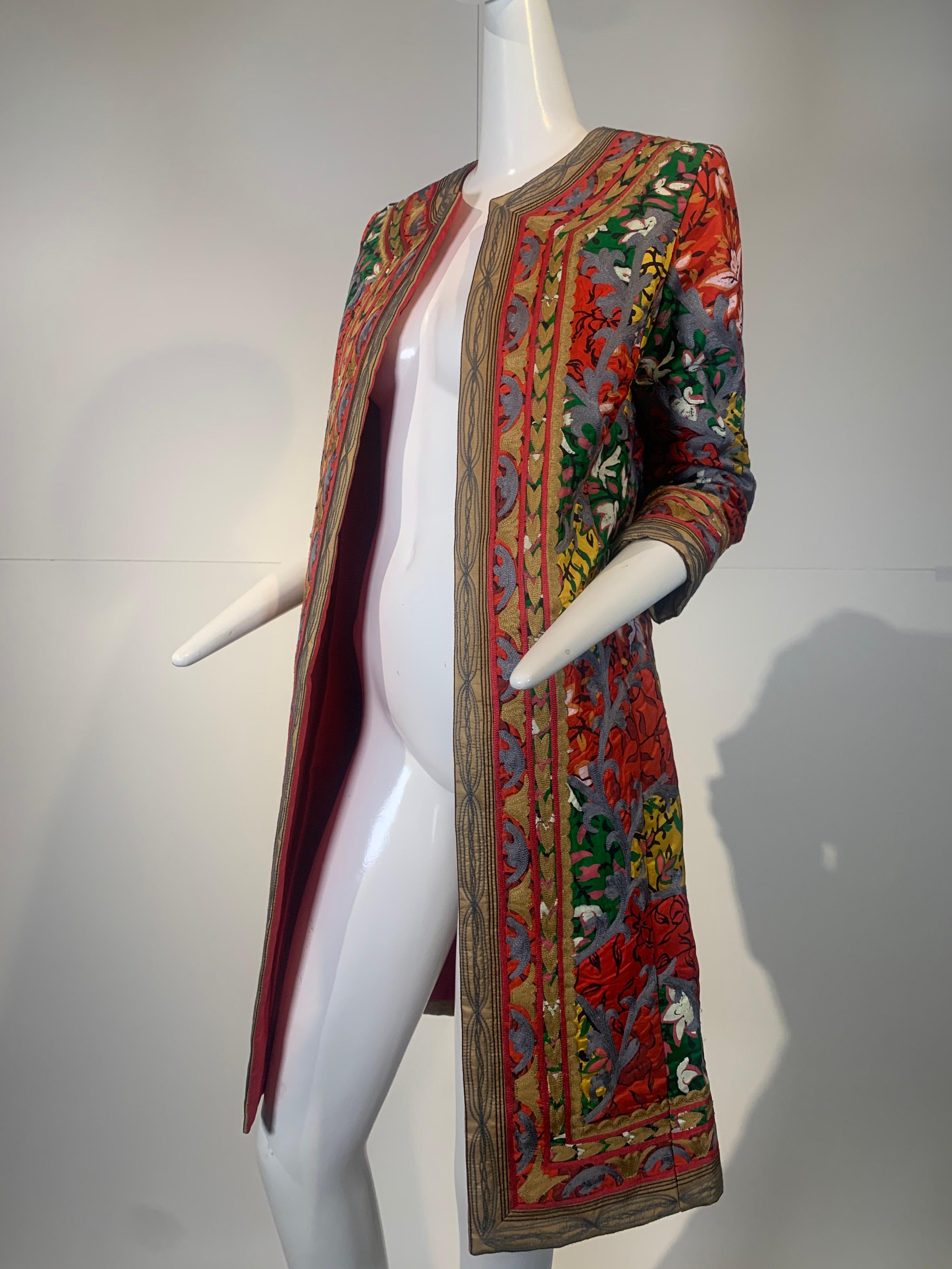 2000 Oscar de la Renta Silk Print & Embroidered Turkish Style Coat Size 8 2