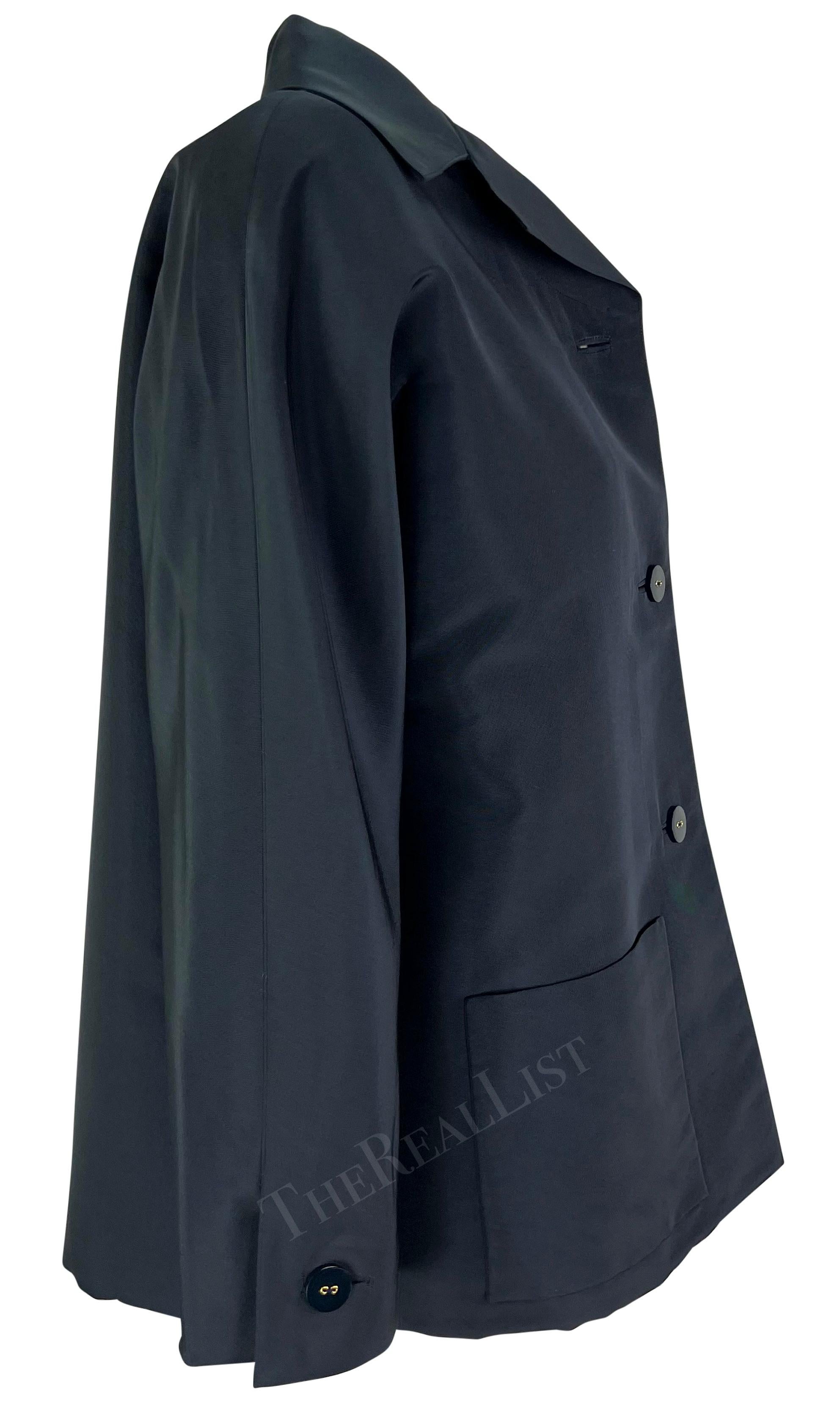 2000 Pierre Balmain Haute Couture by Oscar de la Renta Navy Car Coat For Sale 3