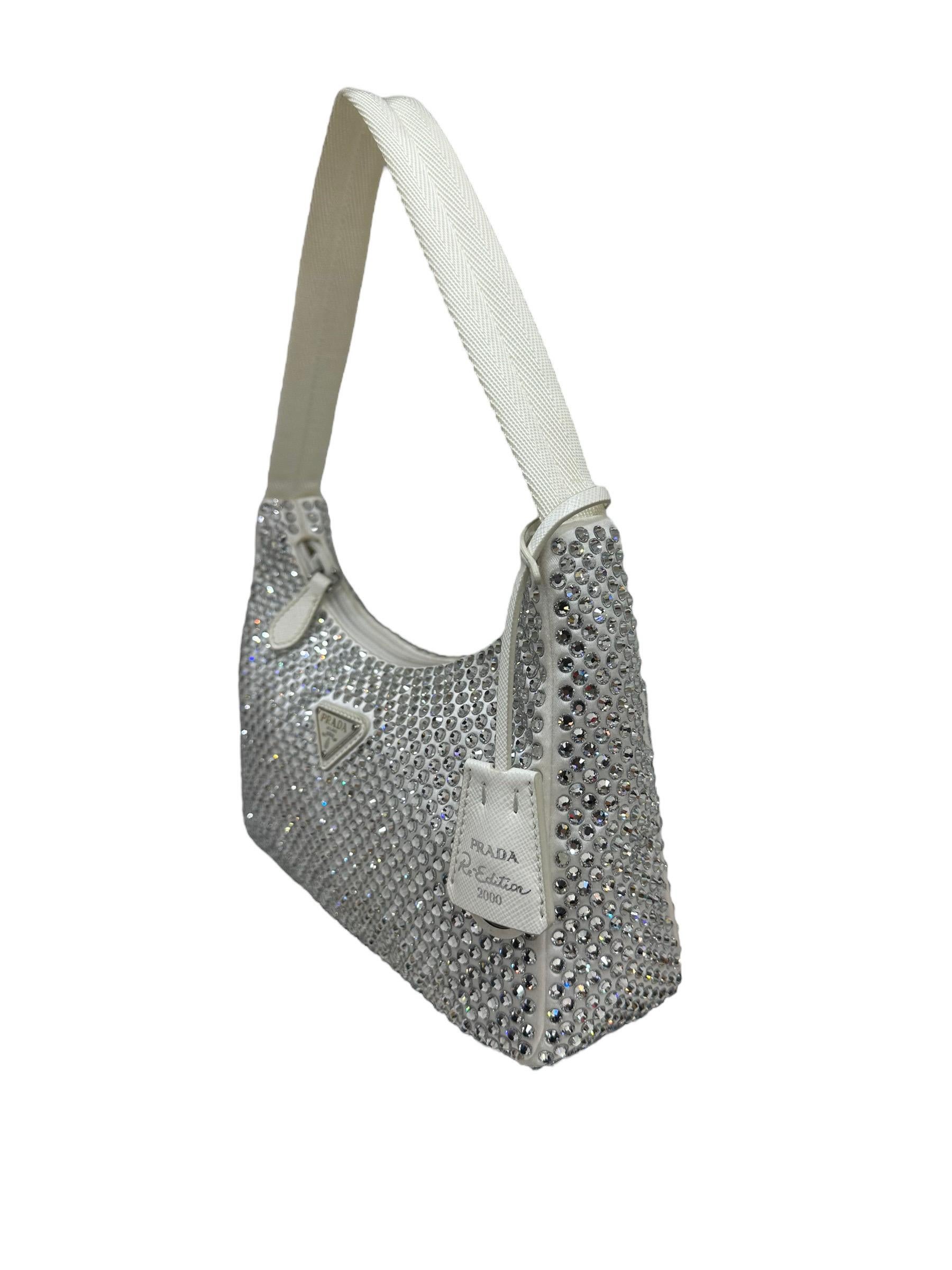 2000 Prada Re-Edition Crystal White Top Handle Bag 2