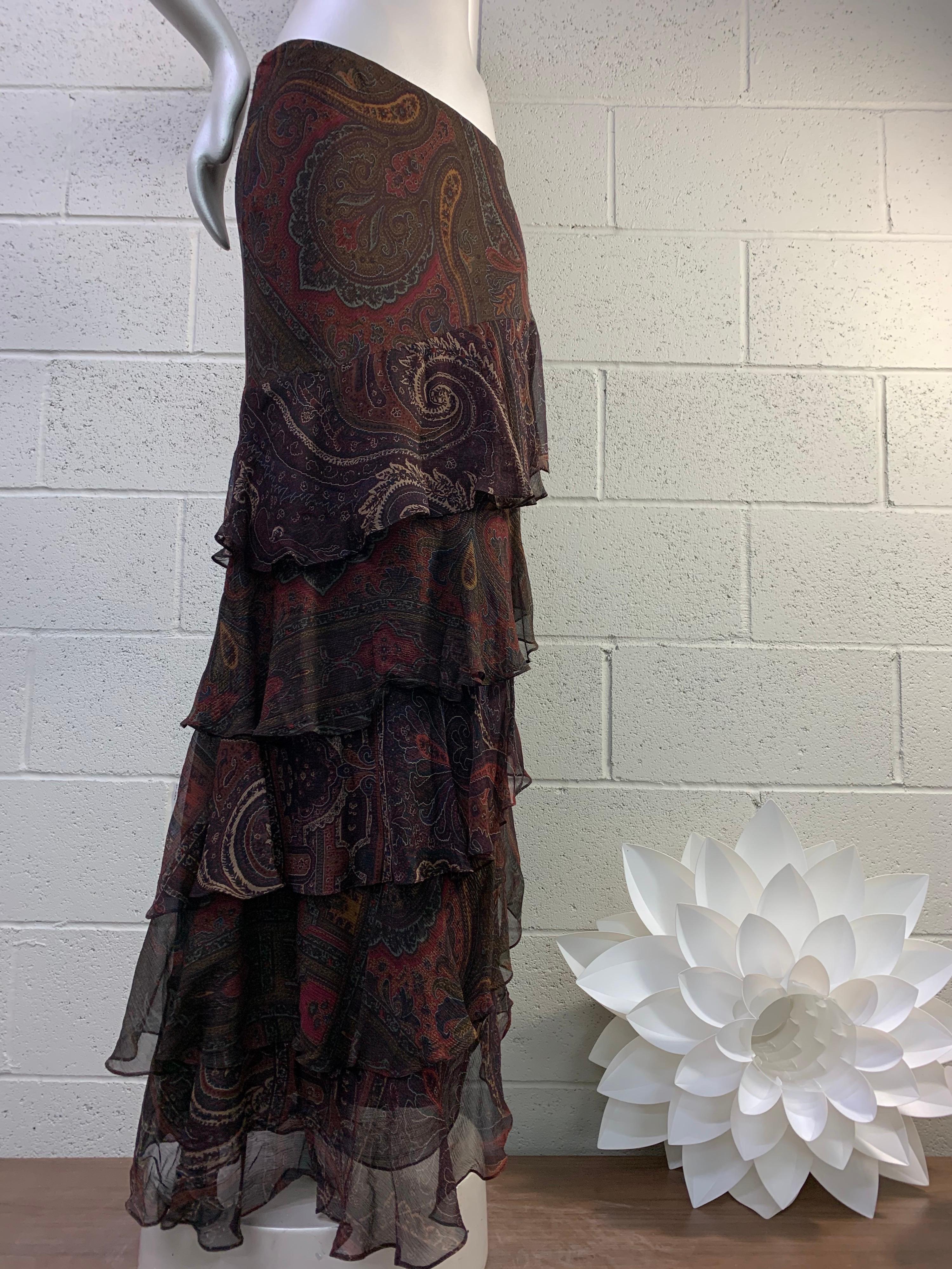 2000 Ralph Lauren Paisley Silk Chiffon Tiered Ruffled Long Skirt 1