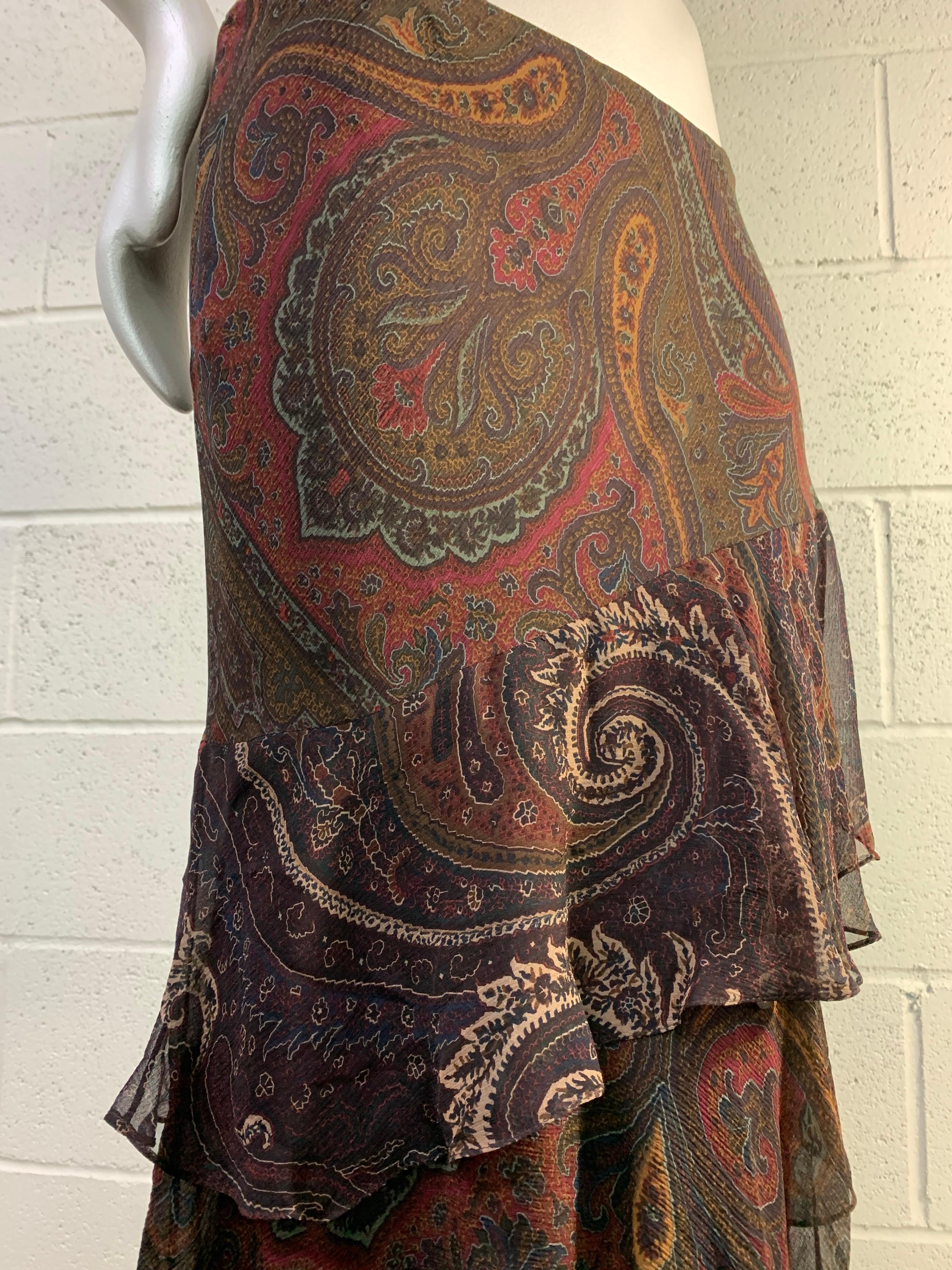 2000 Ralph Lauren Paisley Silk Chiffon Tiered Ruffled Long Skirt 3