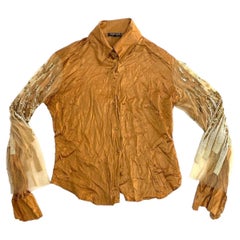 2000 Roberto Cavalli Bead Embellished Caramel Silk Shirt