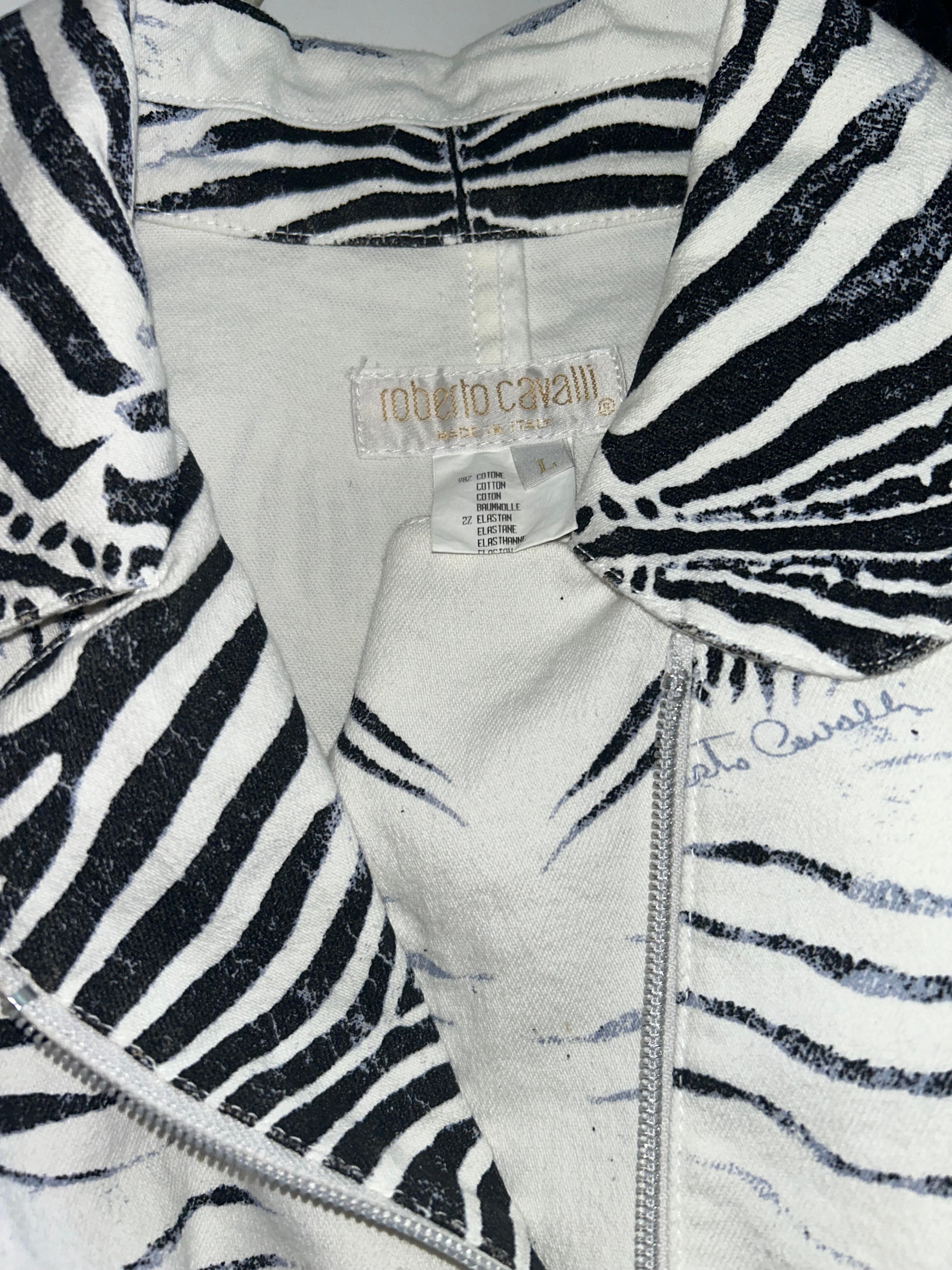 2000 Roberto Cavalli B&W Zebra Print Biker Jacket For Sale 2