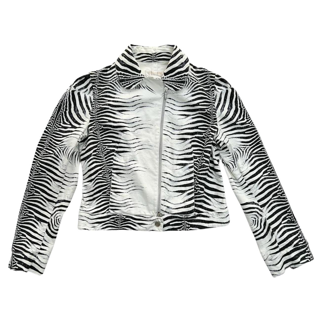2000 Roberto Cavalli B&W Zebra Print Biker Jacket For Sale