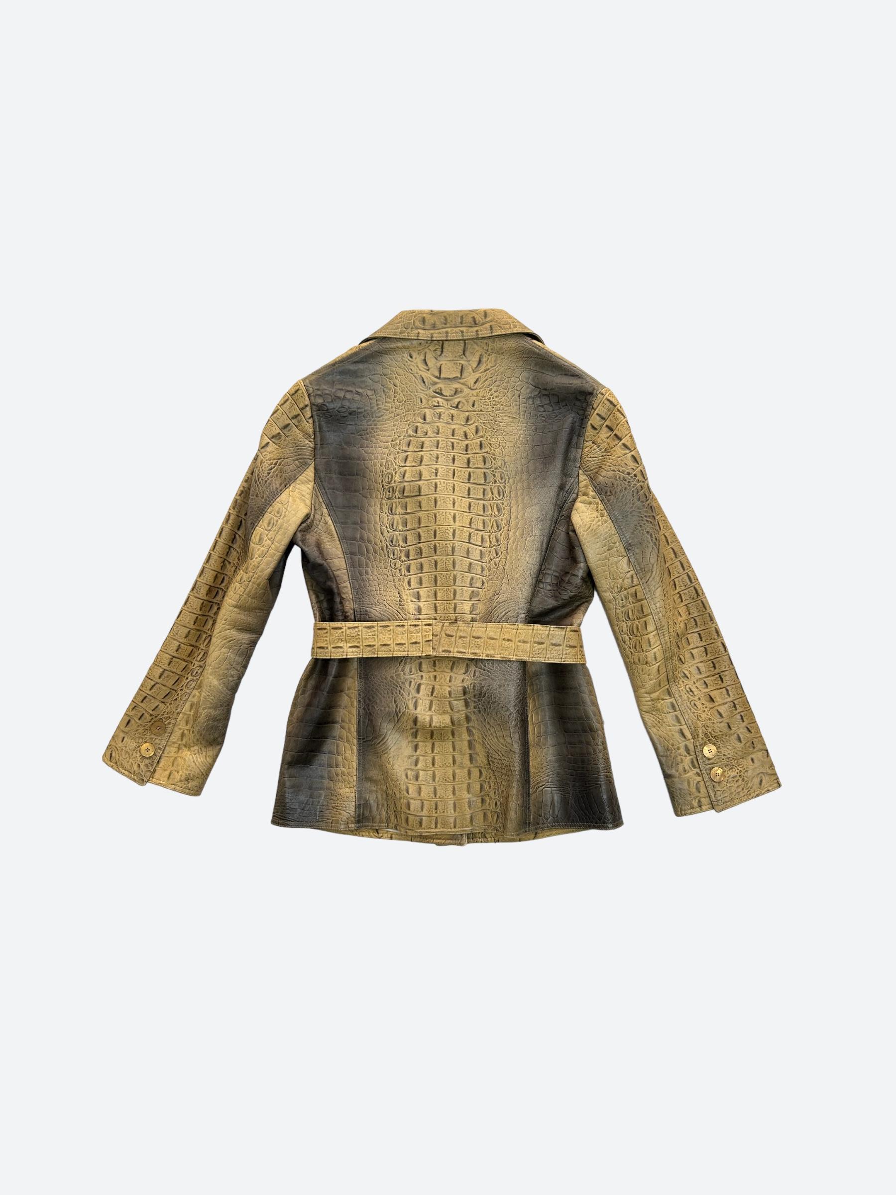 2000 Roberto Cavalli Crocodile-Effect Leather Set (Jacket & Midi Skirt). In Excellent Condition For Sale In BARCELONA, ES