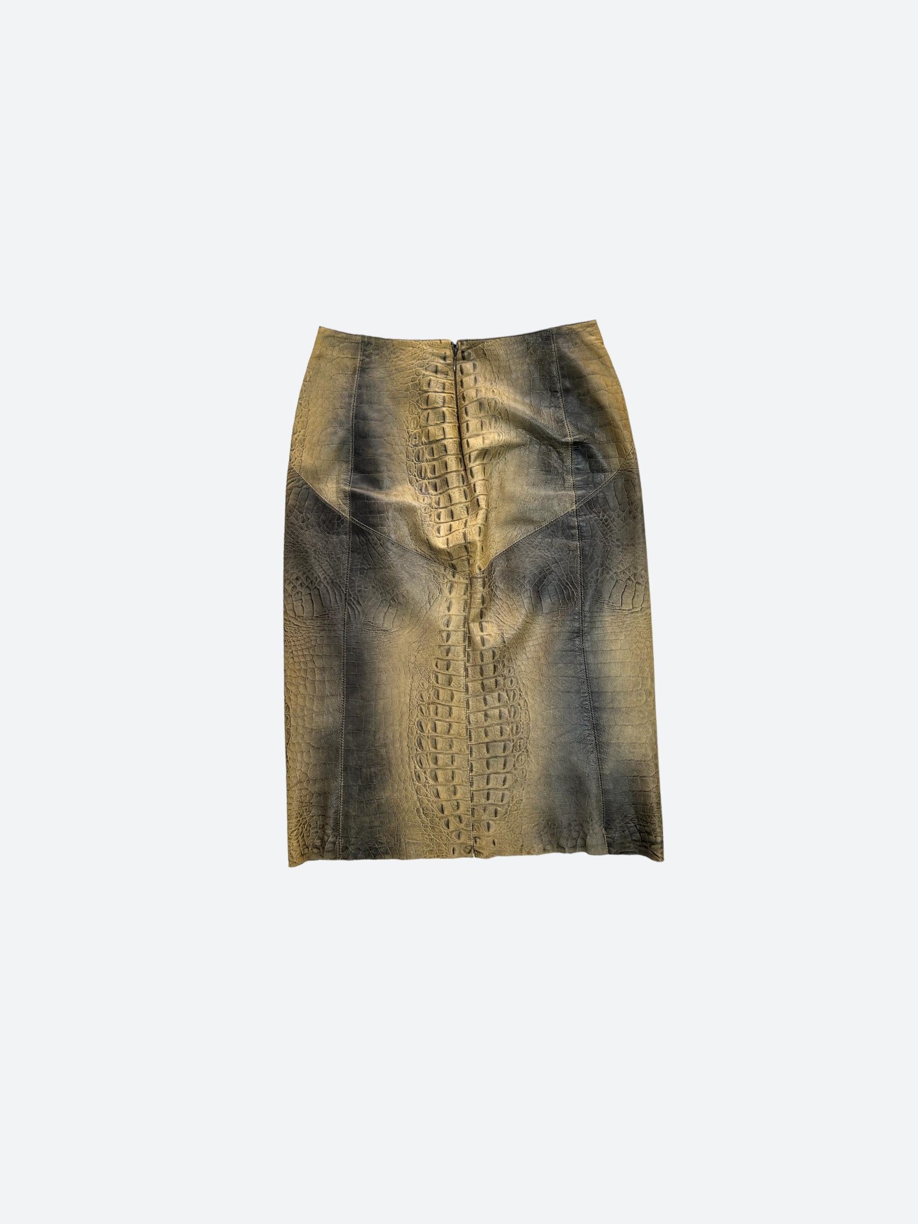 Women's 2000 Roberto Cavalli Crocodile-Effect Leather Set (Jacket & Midi Skirt). For Sale