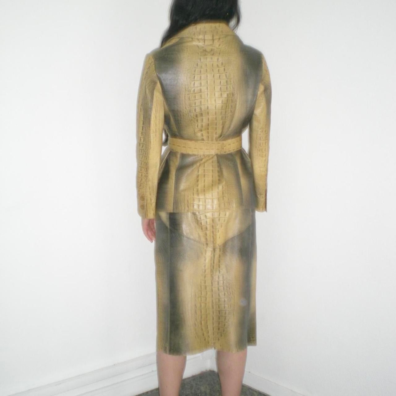 2000 Roberto Cavalli Crocodile-Effect Leather Set (Jacket & Midi Skirt). For Sale 2