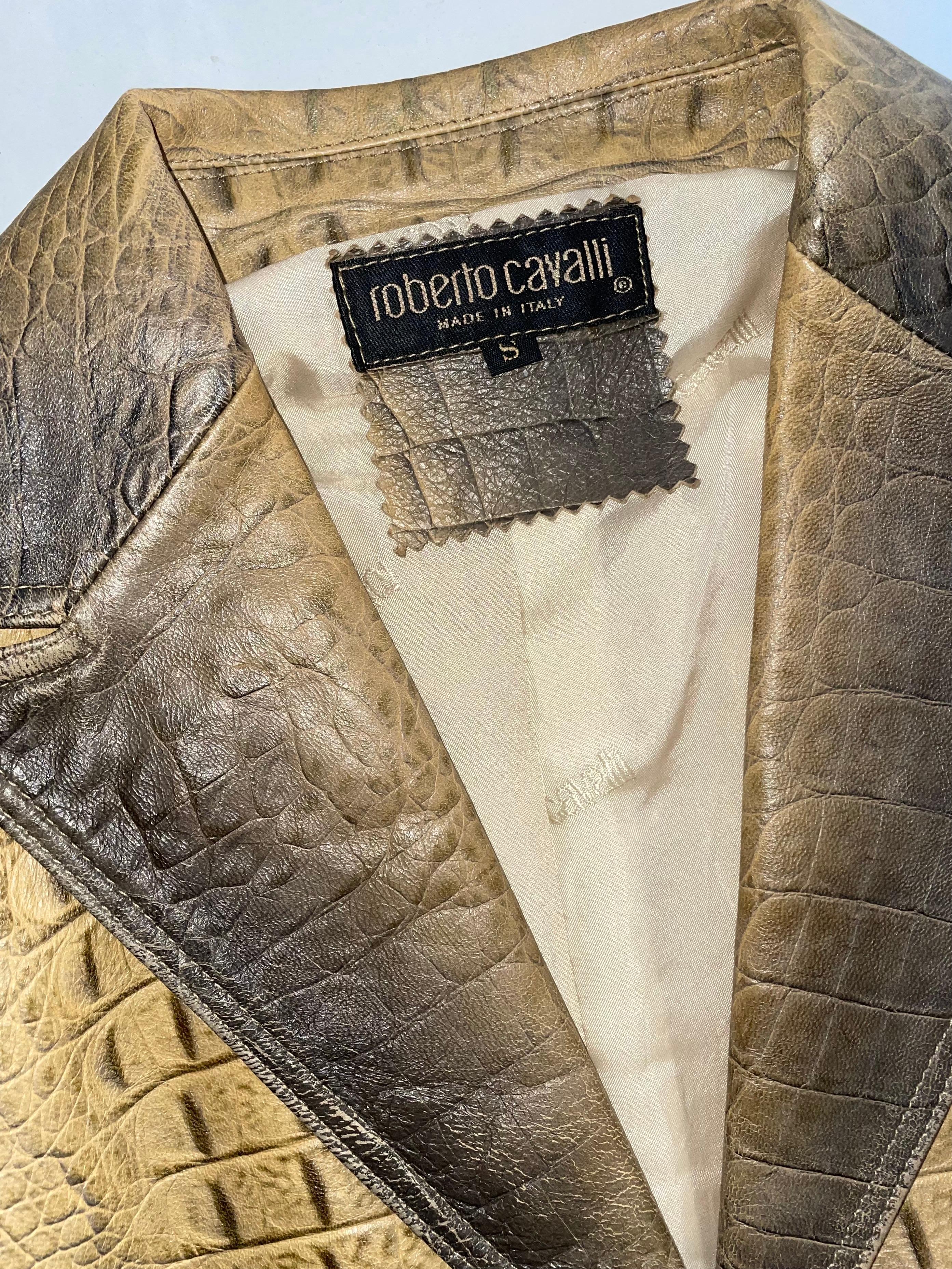 2000 Roberto Cavalli Crocodile-Effect Leather Set (Jacket & Midi Skirt). For Sale 4