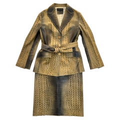 2000 Roberto Cavalli Crocodile-Effect Leather Set (Jacket & Midi Skirt).