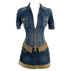 2000 Roberto Cavalli Embellished Denim Two-Piece Set