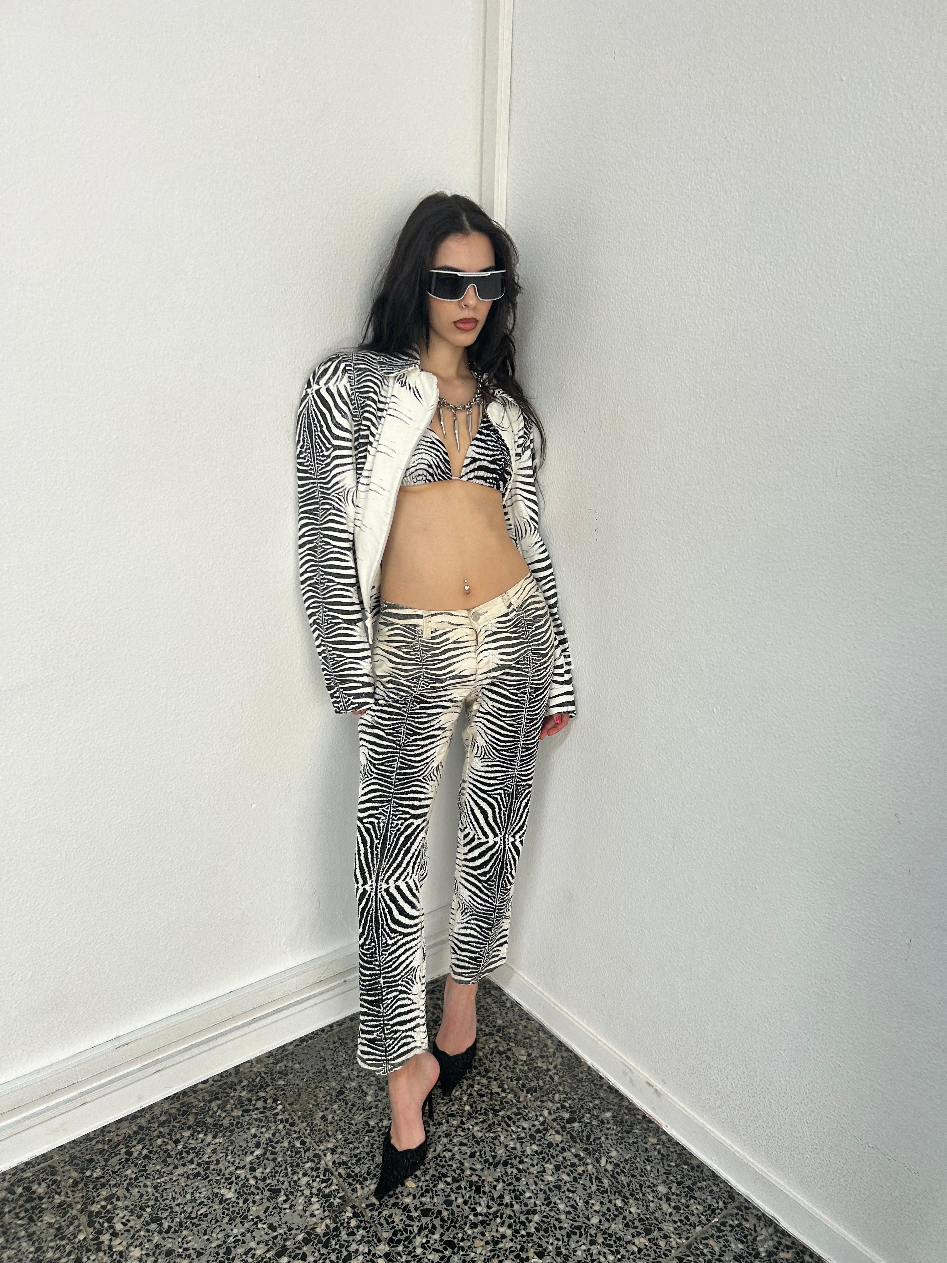2000 Roberto Cavalli Embellished Zebra Print Pants For Sale 6