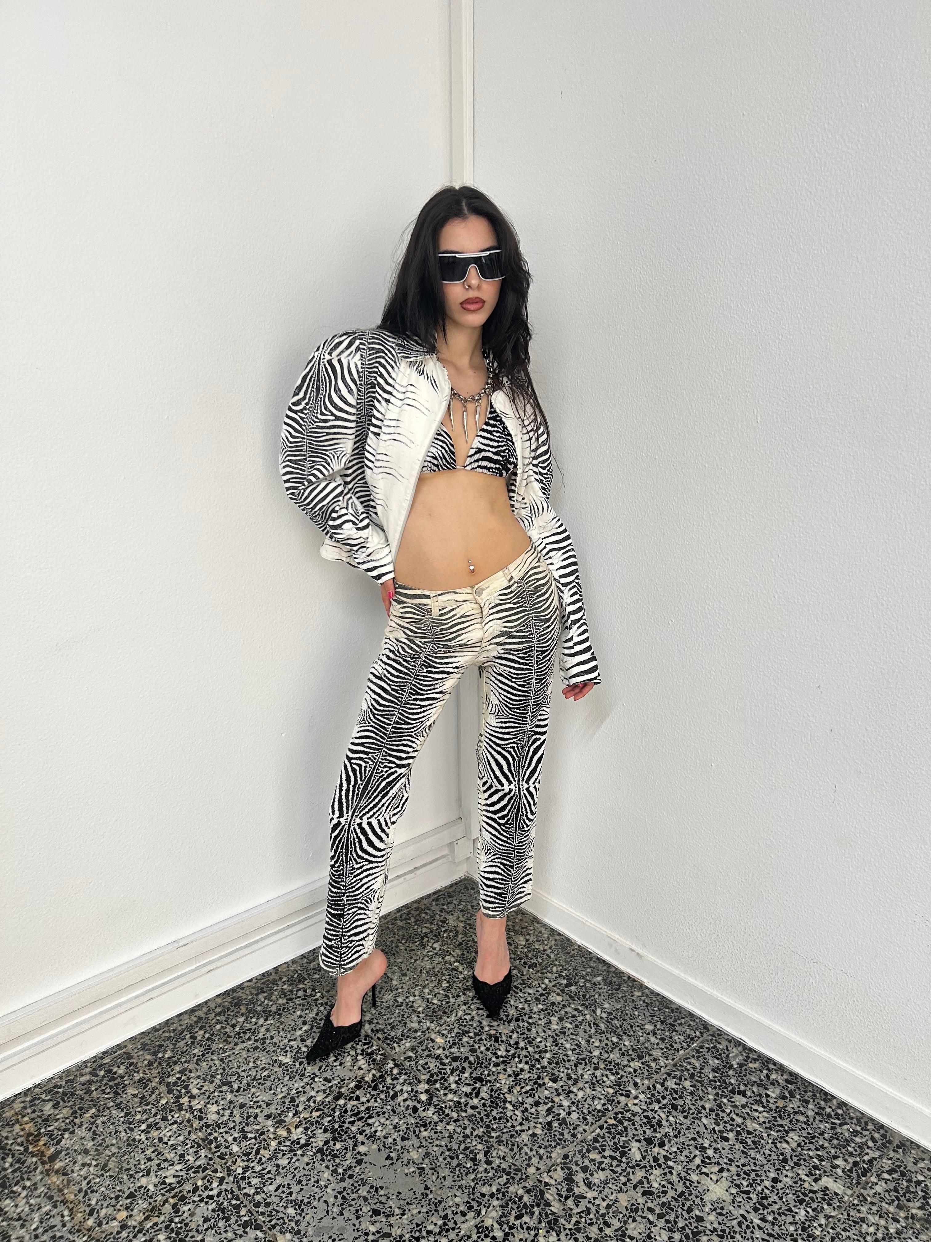 2000 Roberto Cavalli Embellished Zebra Print Pants For Sale 7