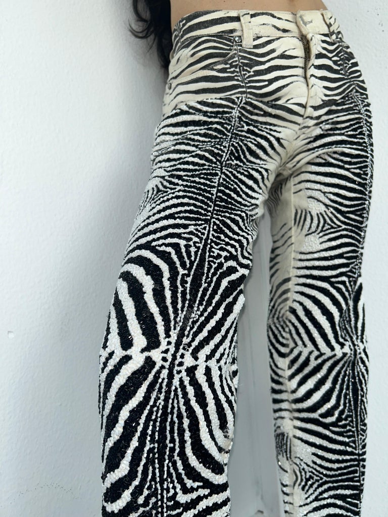 2000 Roberto Cavalli Embellished Zebra Print Pants For Sale