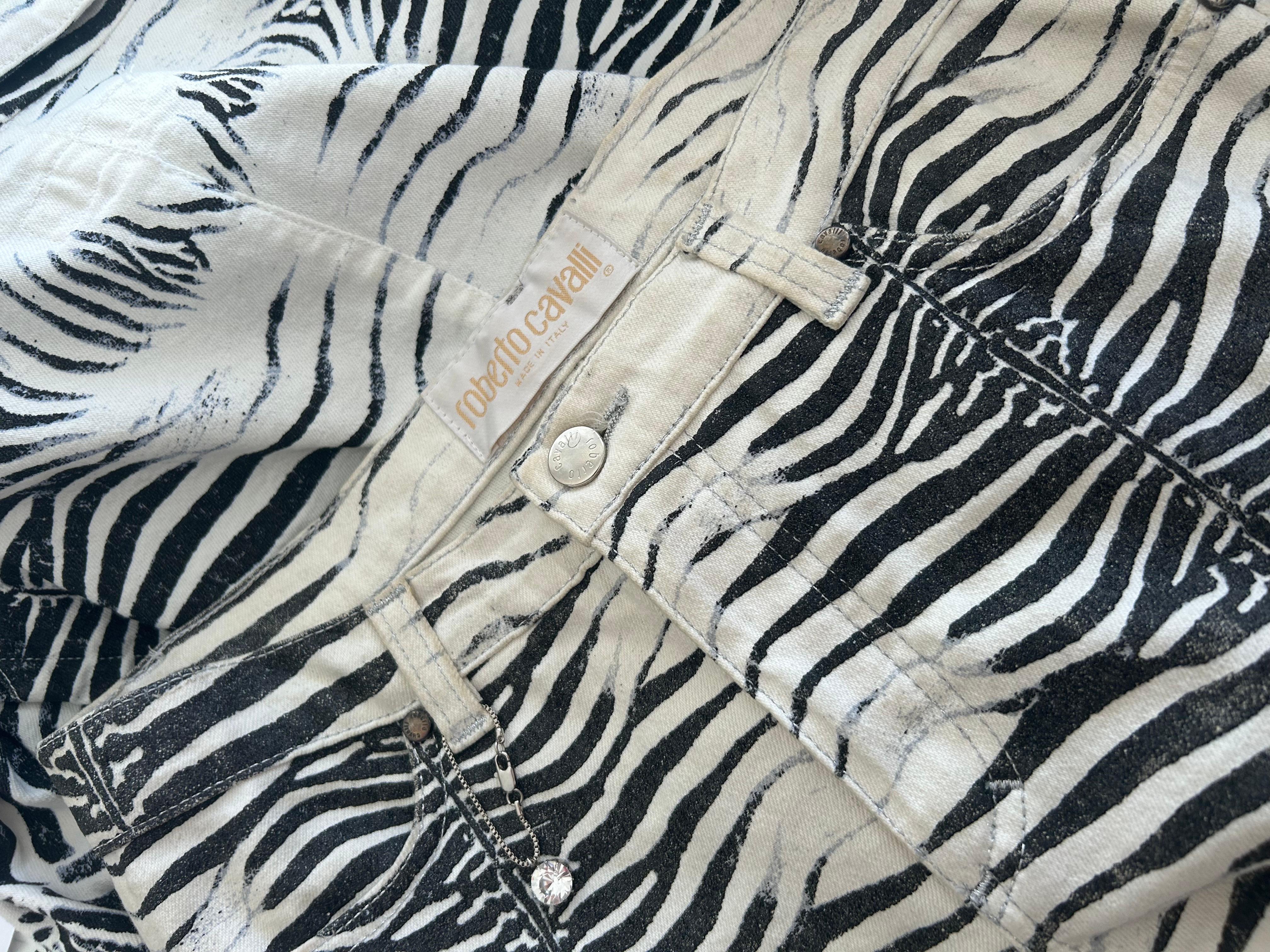 2000 Roberto Cavalli Embellished Zebra Print Pants For Sale 2