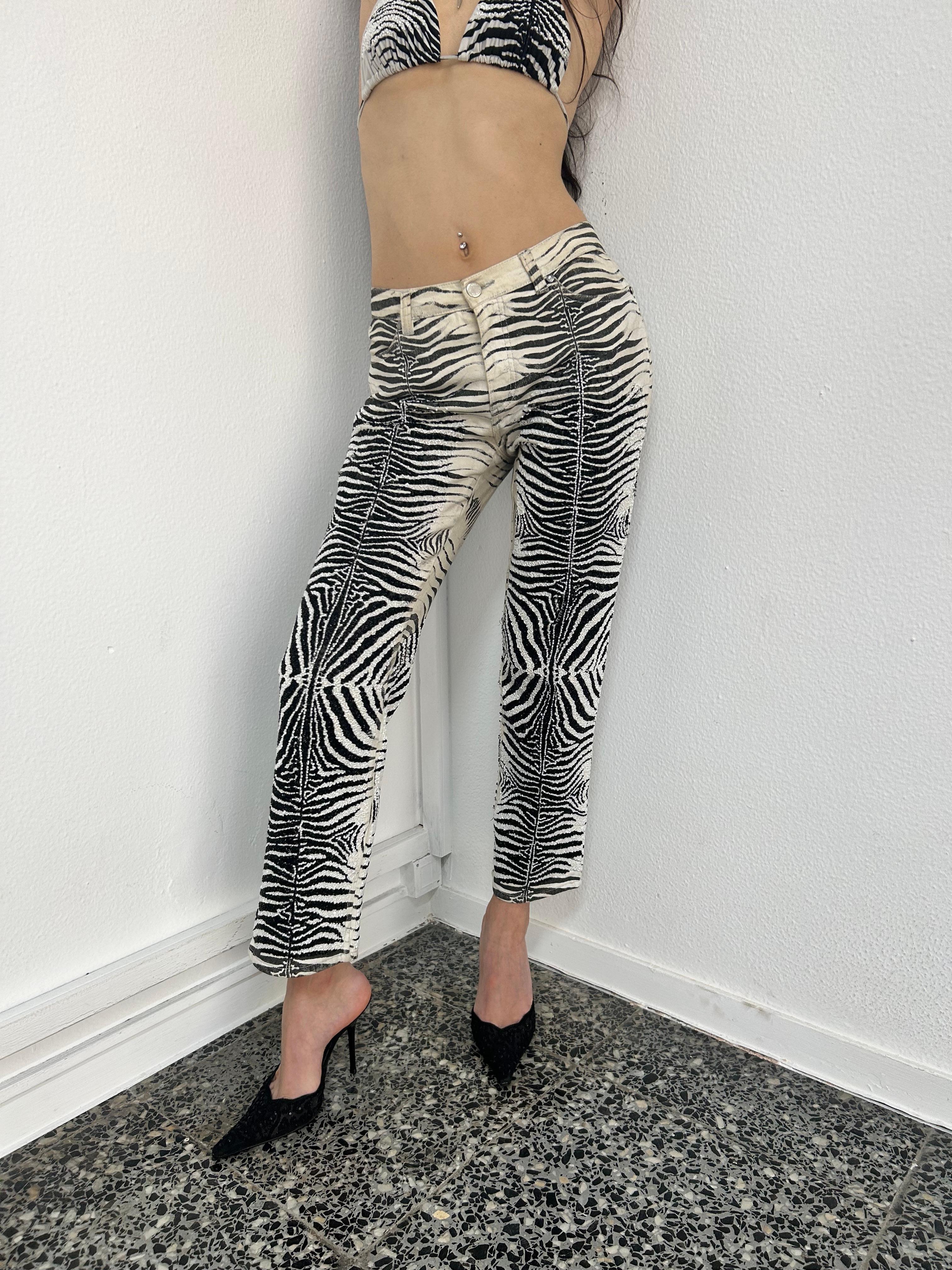 2000 Roberto Cavalli Embellished Zebra Print Pants For Sale 5