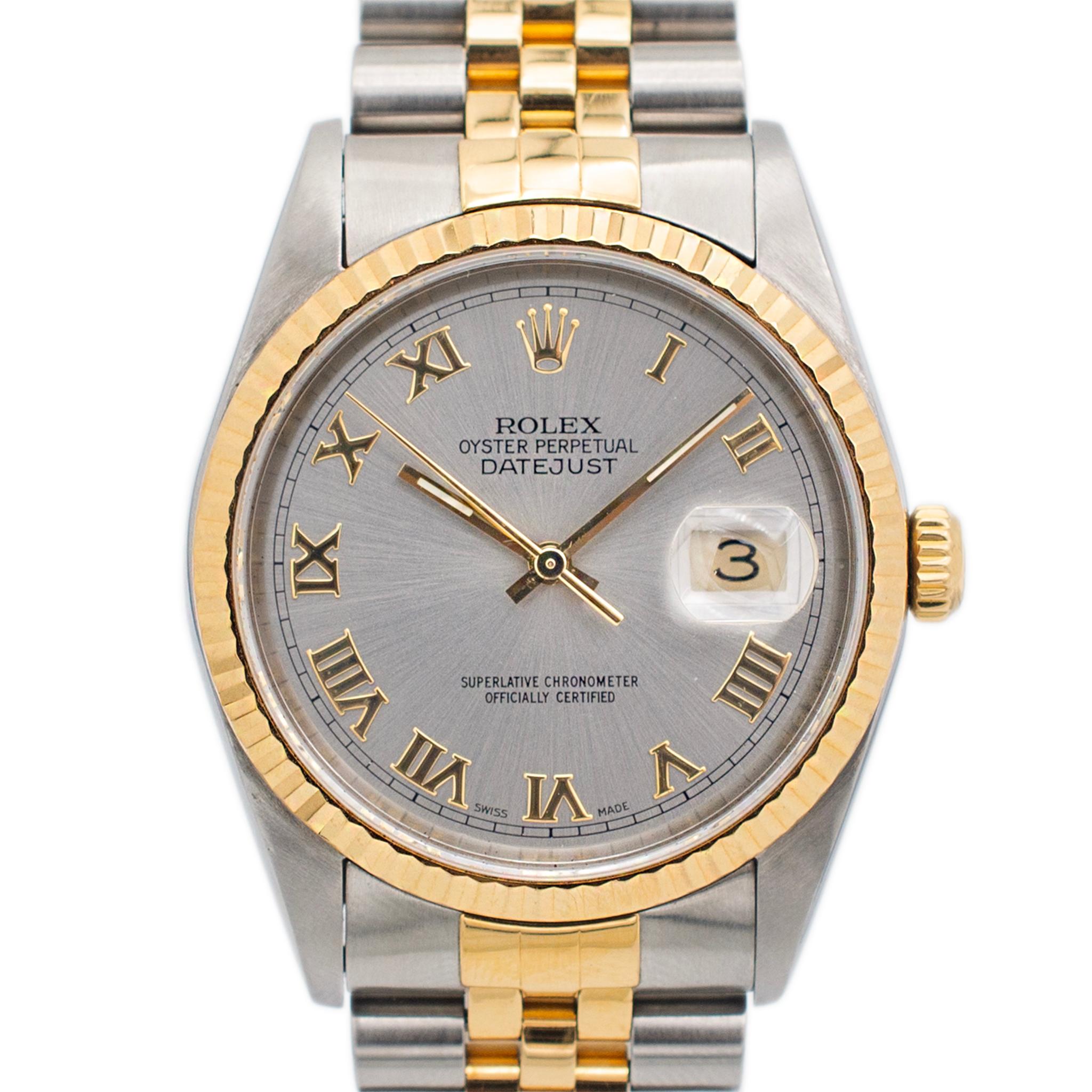 Marke: Rolex

Geschlecht: Unisex

Metall Typ: 18K Gelbgold & Edelstahl

Durchmesser: 36,00 mm

Gewicht: 101,02 Gramm
18K Gelbgold und Edelstahl ROLEX Swiss made Uhr mit original Box. Die Marke 