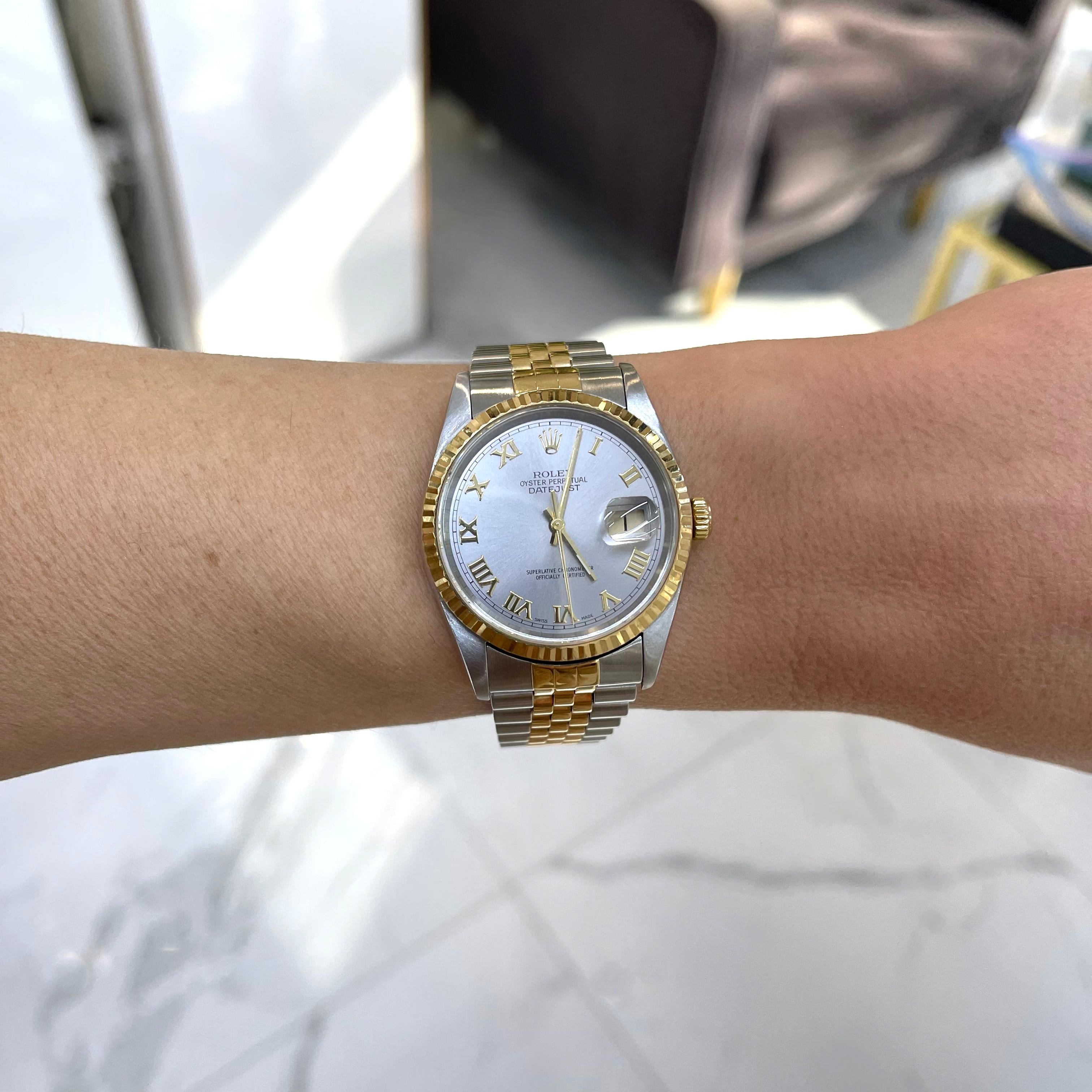 2000 Rolex Datejust 36MM 16233 Graues Zifferblatt Zweifarbige Uhr aus Stahl 18K Gelbgold 3