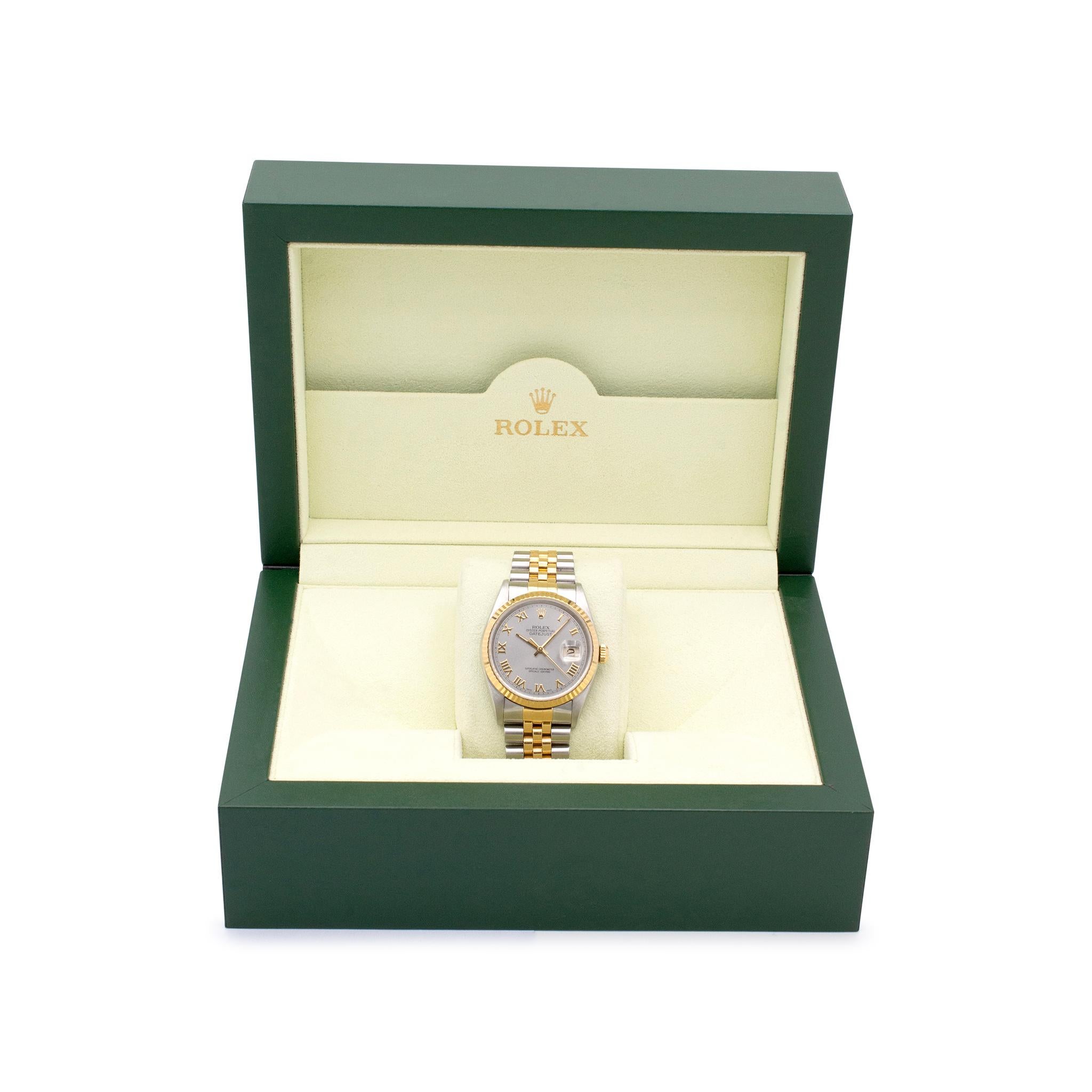 2000 Rolex Datejust 36MM 16233 Graues Zifferblatt Zweifarbige Uhr aus Stahl 18K Gelbgold 4
