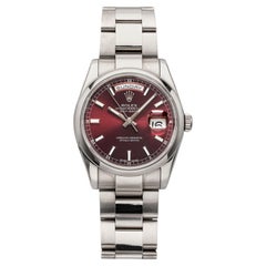 2000 Rolex Day-Date 118209 18K White Gold Cherry Dial Automatic 36mm