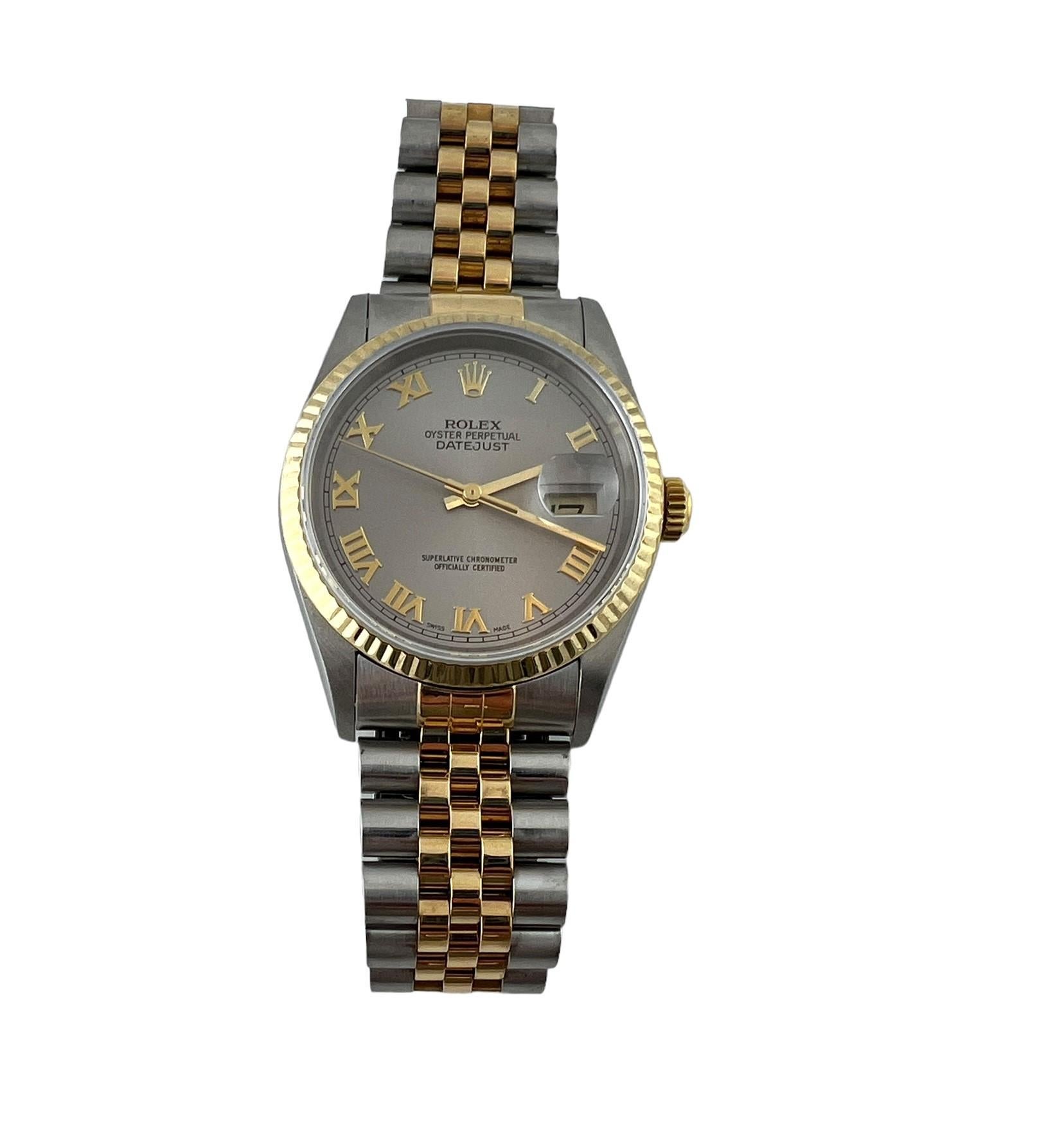 2000 Rolex Herren Datejust 16203 Zwei-Ton-Uhr Jubilee Schiefer Box/Papiere im Angebot 8