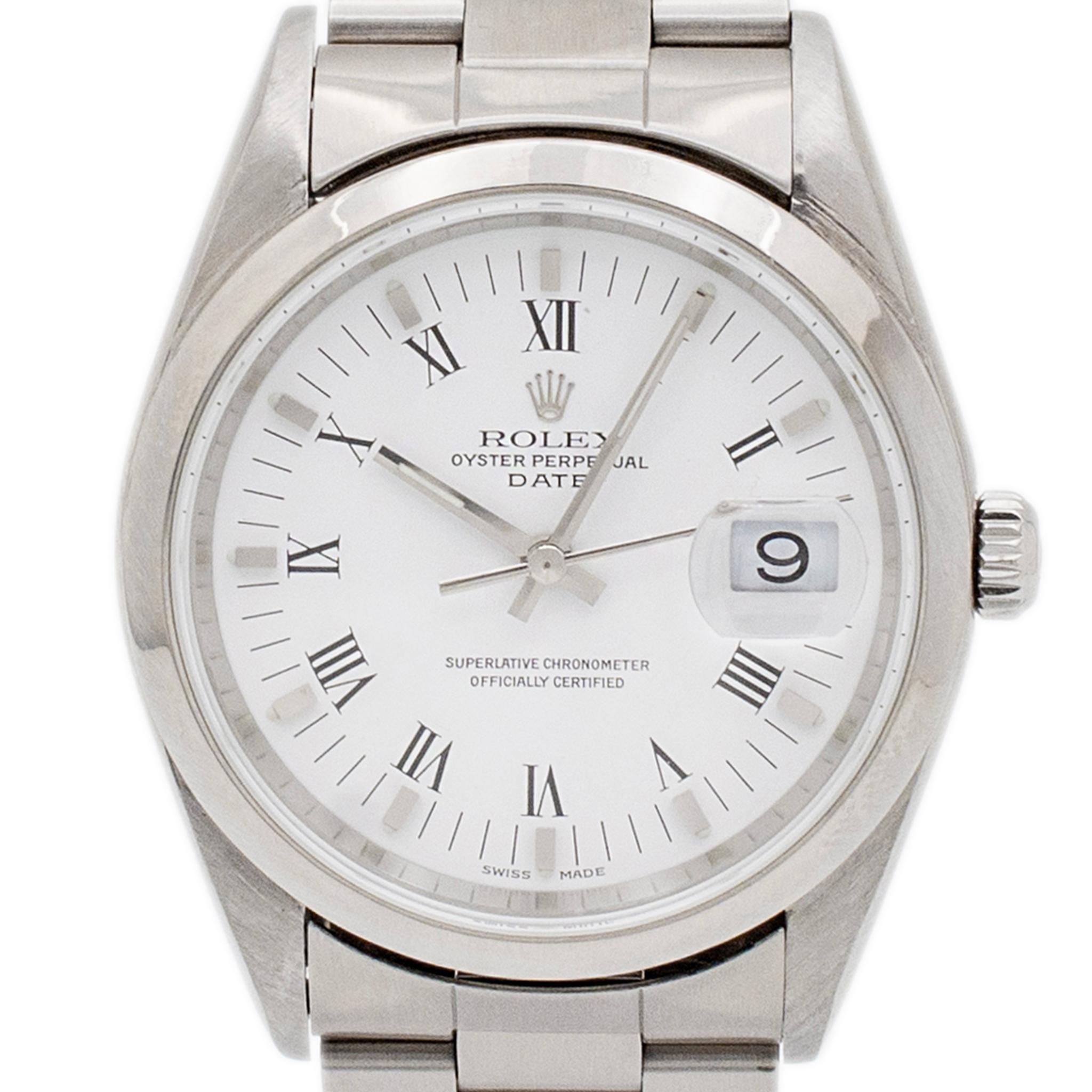 Brand: Rolex

Gender: Unisex

Metal Type: Stainless Steel

Diameter: 34.00 mm

Weight: 87.30 grams
Mens stainless steel ROLEX Swiss made watch with original box. The 