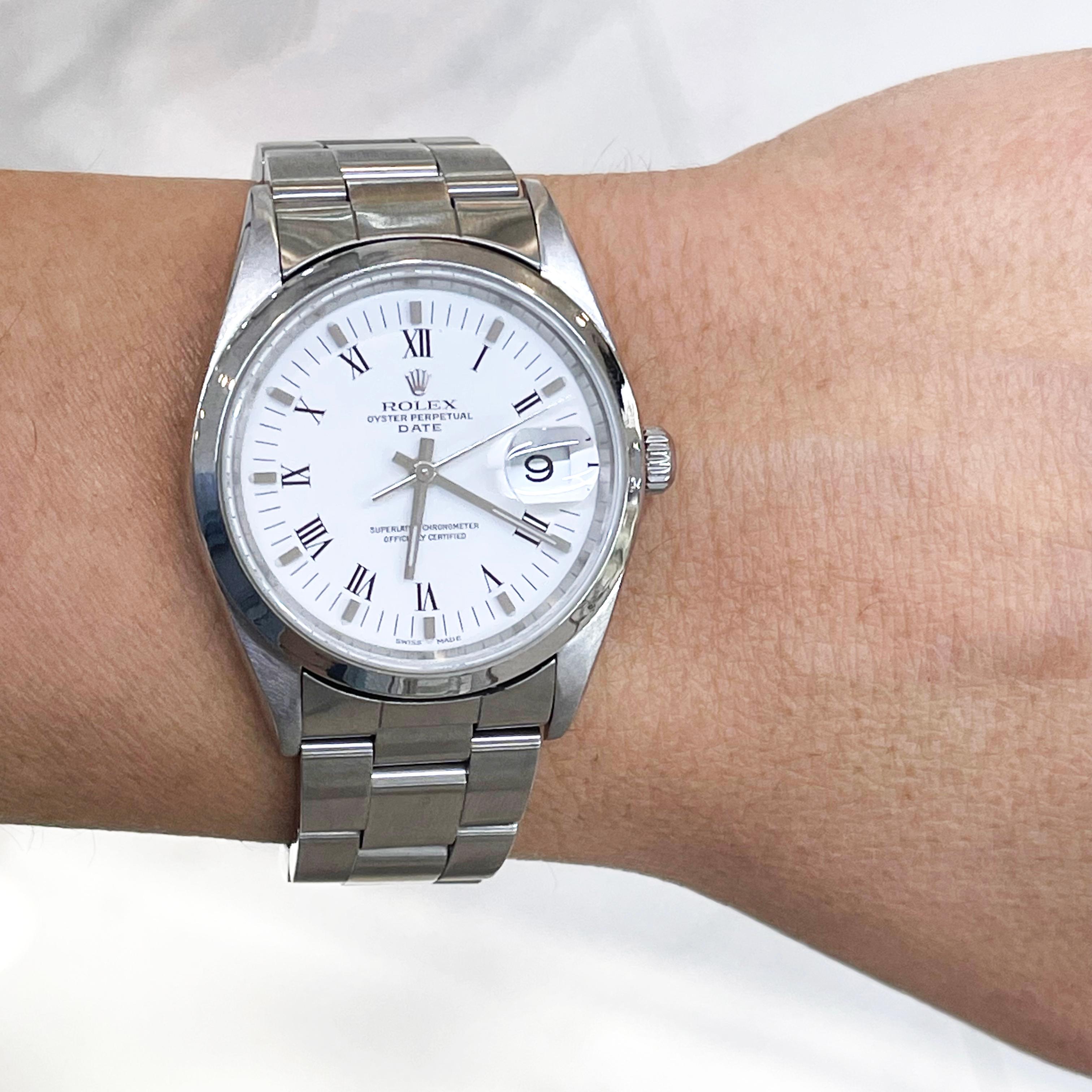 2000 Rolex Oyster Perpetual Date 34MM 15200 White Roman Dial Oyster Steel Watch 2